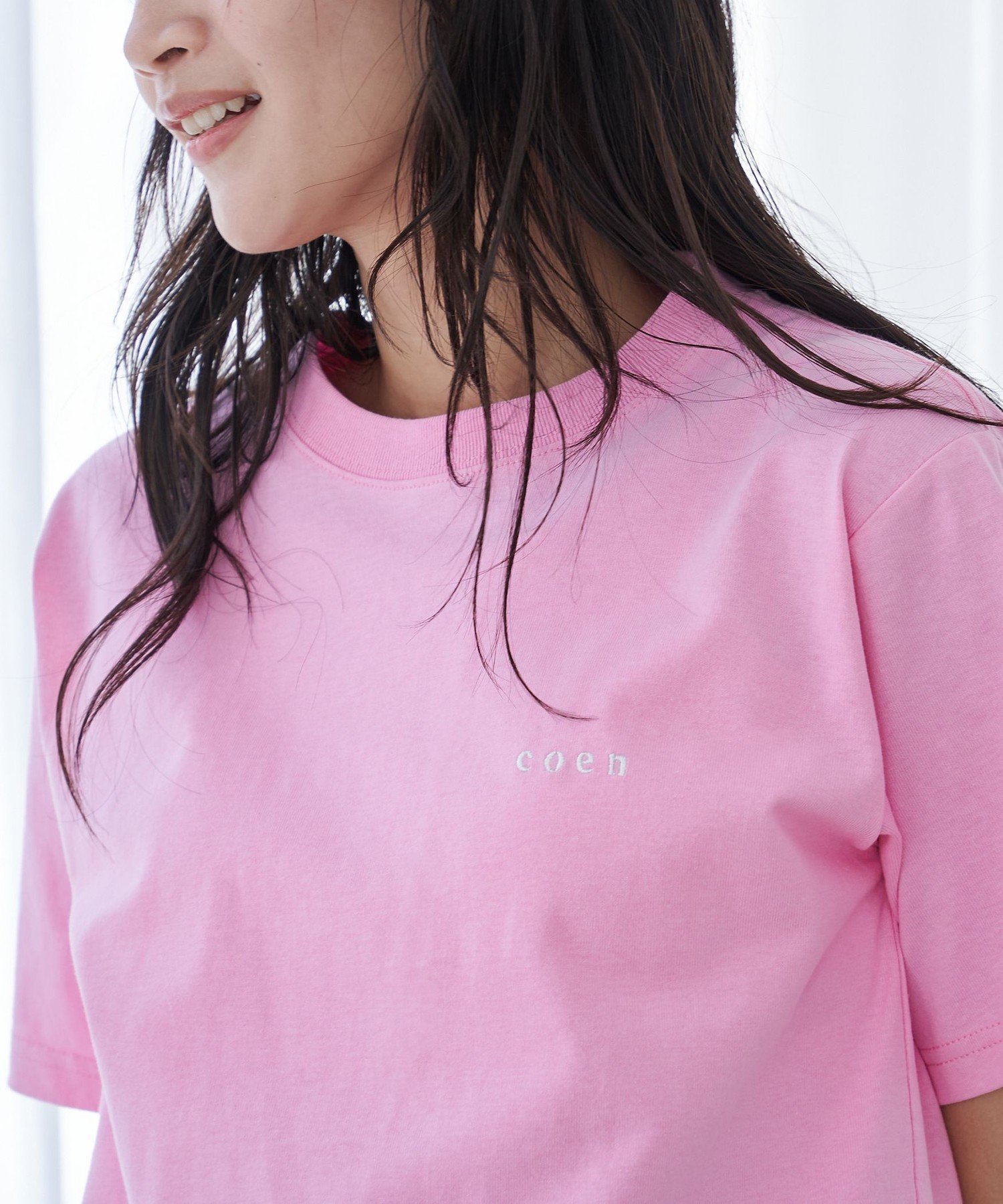 【コーエン/COEN】の≪完売カラー追加決定≫USAコットン COENロゴ刺繍Tシャツ インテリア・キッズ・メンズ・レディースファッション・服の通販 founy(ファニー) 　ファッション　Fashion　レディースファッション　Fashion for Women　トップス・カットソー　Cut & Sew Tops　シャツ・ブラウス・オフィスカジュアル　Elegant Blouses & Button-Ups　ロングTシャツ・Tシャツ　Longline T-Shirts & Tees　インナー　Innerwear　カーディガン　Cardigan, Knitwear　シンプル　Simple, Minimal　ジャケット　Jacket, Outerwear　ベーシック　Basic, Essential　人気　Popular, Best Seller　定番　Standard, Basic Item　LT.PINK|ID: prp329100004827433 ipo3291000000035127966