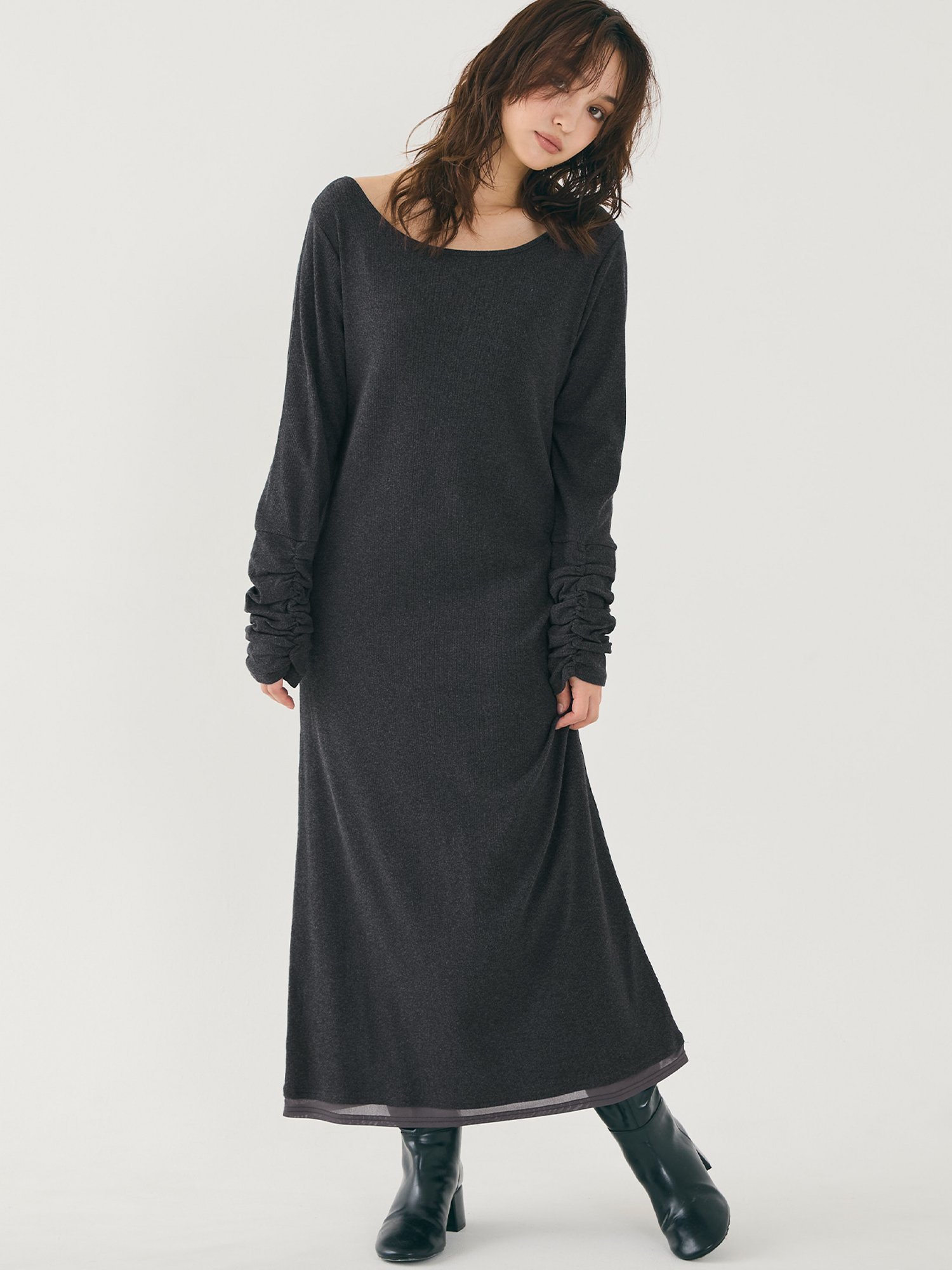 【コカ/COCA】の袖シャーリングレイヤードワンピース 人気、トレンドファッション・服の通販 founy(ファニー) 　ファッション　Fashion　レディースファッション　Fashion for Women　ワンピース　Dresses　2026年　2026　コンシャス　Conscious, Bodycon　シャーリング　Shirring, Ruched　シンプル　Simple, Minimal　ポケット　Pocket, Pocket Detail　無地　Plain, Solid Color　長袖　Long Sleeve, Full Sleeve　 other-1|ID: prp329100004827469 ipo3291000000035128351