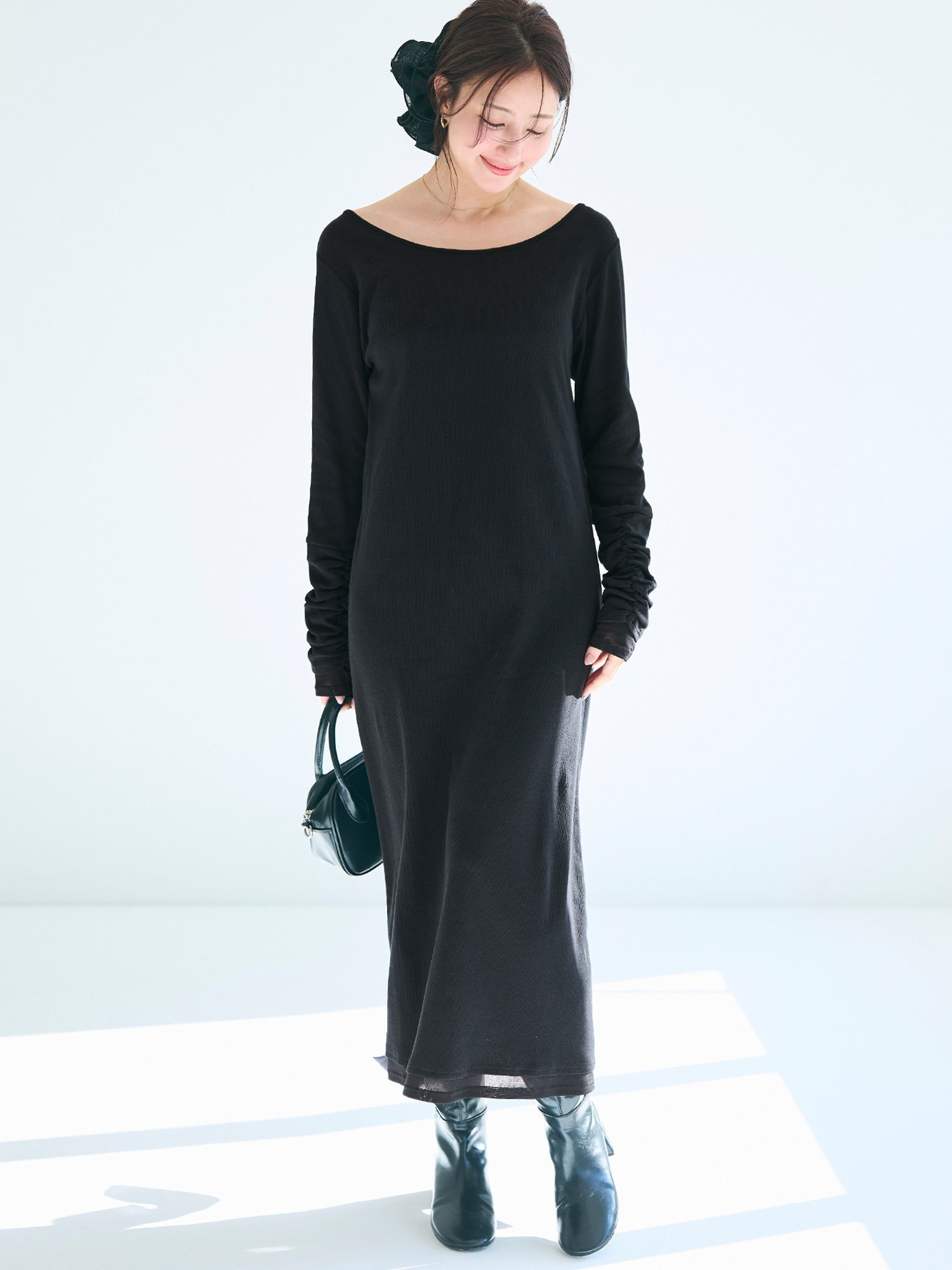 【コカ/COCA】の袖シャーリングレイヤードワンピース インテリア・キッズ・メンズ・レディースファッション・服の通販 founy(ファニー) 　ファッション　Fashion　レディースファッション　Fashion for Women　ワンピース　Dresses　2026年　2026　コンシャス　Conscious, Bodycon　シャーリング　Shirring, Ruched　シンプル　Simple, Minimal　ポケット　Pocket, Pocket Detail　無地　Plain, Solid Color　長袖　Long Sleeve, Full Sleeve　Black|ID: prp329100004827469 ipo3291000000035128353