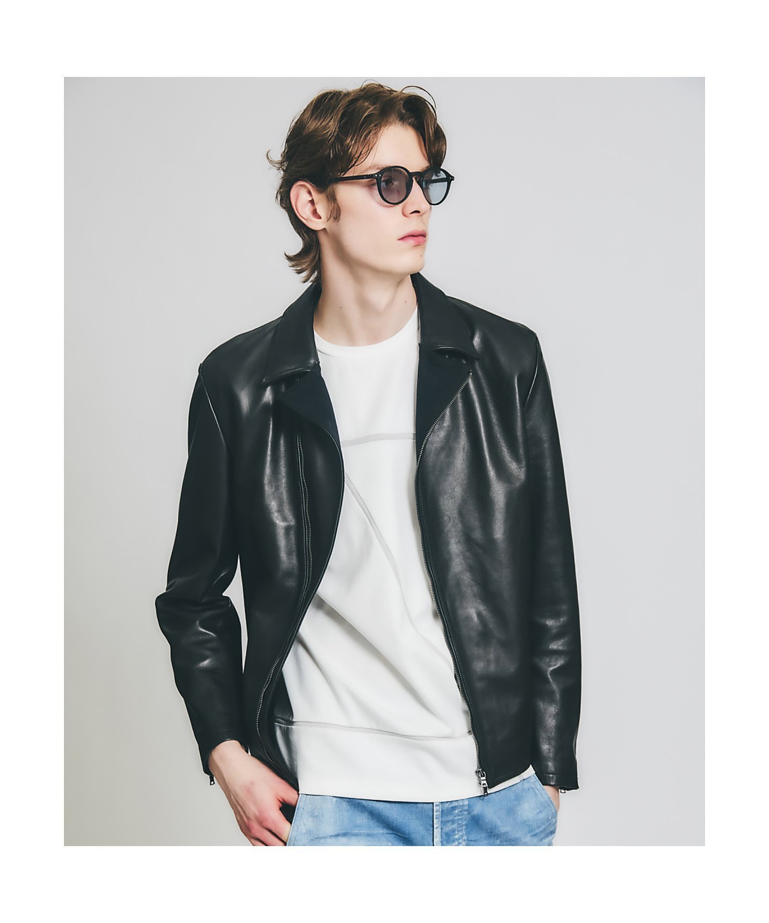 【5351プール オム/5351POUR LES HOMMES / MEN】の【レザー*デニム】セミダブル ライダース ジャケット インテリア・キッズ・メンズ・レディースファッション・服の通販 founy(ファニー) 　ファッション　Fashion　メンズファッション　Fashion for Men　ジャケット　Jacket, Outerwear　ストレッチ　Stretch, Stretchy Fabric　ダブル　Double, Double-Breasted　デニム　Denim, Jeans Material　フロント　Front, Front Design　ライダース　Riders　ライダースジャケット　Riders, Biker Jacket　ブラック|ID: prp329100004827574 ipo3291000000035129548