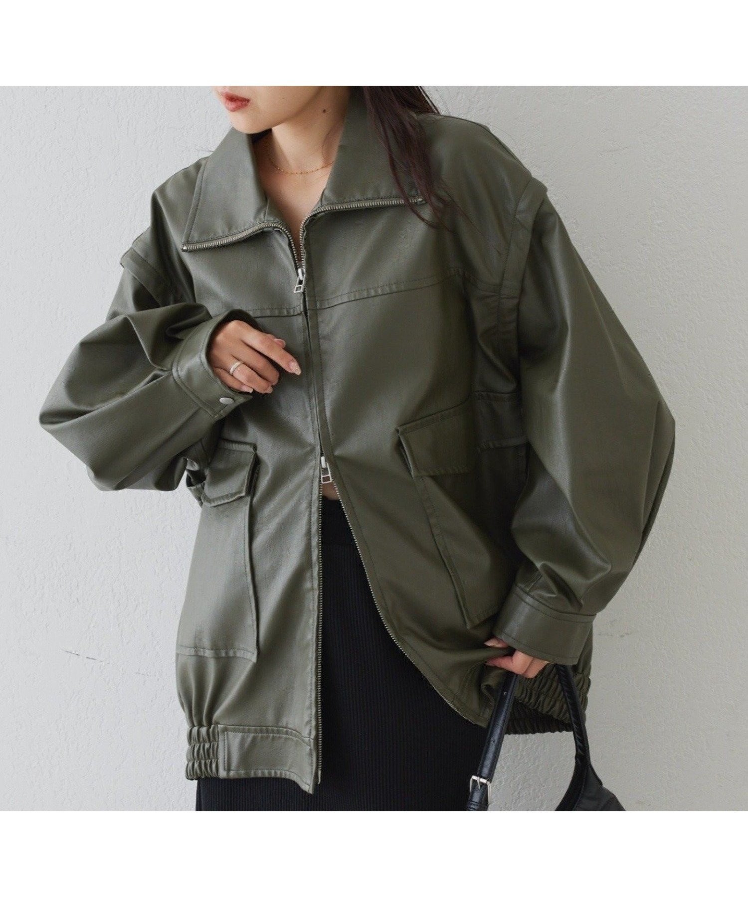 【チャオパニックティピー/CIAOPANIC TYPY】の【袖取り外し可能/ユニセックス】フェイクレザー2WAYスタンドブルゾン インテリア・キッズ・メンズ・レディースファッション・服の通販 founy(ファニー) 　ファッション　Fashion　レディースファッション　Fashion for Women　アウター　Coat / Outerwear Collection　ブルゾンジャケット・スポーティアウター　Blouson Jackets　インナー　Innerwear　サロペット　Overalls, Salopette　ジャケット　Jacket, Outerwear　スウェット / スエット　Sweatshirt, Sweatwear　スタンド　Stand Collar, Upright Stand　スラックス　Slacks, Dress Pants　トレンド　Trend, Trending Now　フェイクレザー　Faux Leather, PU Leather　ブルゾン　Blouson, Bomber Jacket　ベスト　Vest, Waistcoat　羽織　Haori, Light Jacket　A/W・秋冬　Autumn/Winter　おすすめ　Recommended / Our Picks　カーキ|ID: prp329100004827623 ipo3291000000035130210