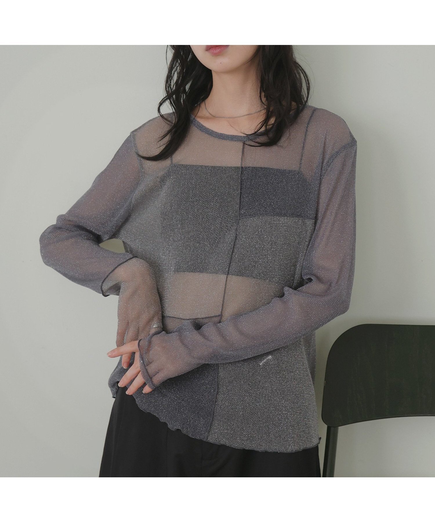 【リアン/Lian】のラメシアー配色トップス 人気、トレンドファッション・服の通販 founy(ファニー) 　ファッション　Fashion　レディースファッション　Fashion for Women　トップス・カットソー　Cut & Sew Tops　シアー　Sheer, See-Through　長袖　Long Sleeve, Full Sleeve　 other-1|ID: prp329100004827644 ipo3291000000035130426