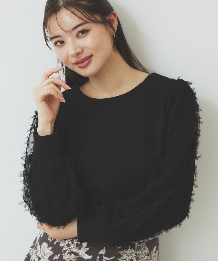 【インデックス/INDEX】の《美人百花掲載》リボンチュールトップス【洗濯機洗い可】 インテリア・キッズ・メンズ・レディースファッション・服の通販 founy(ファニー) 　雑誌掲載アイテム　Magazine Picks & Fashion Features　ファッション雑誌　Fashion Magazines　ビジンヒャッカ　美人百花　ファッション　Fashion　レディースファッション　Fashion for Women　トップス・カットソー　Cut & Sew Tops　3月号　March Issue　シンプル　Simple, Minimal　ストレッチ　Stretch, Stretchy Fabric　スマート　Smart, Elegant　スリーブ　Sleeve, Long Sleeve / Short Sleeve　雑誌　Magazine, Fashion Magazine　チュール　Tulip, Tulip Motif　おすすめ　Recommended / Our Picks　エレガント 上品　Elegant　ブラック|ID: prp329100004827650 ipo3291000000035130482