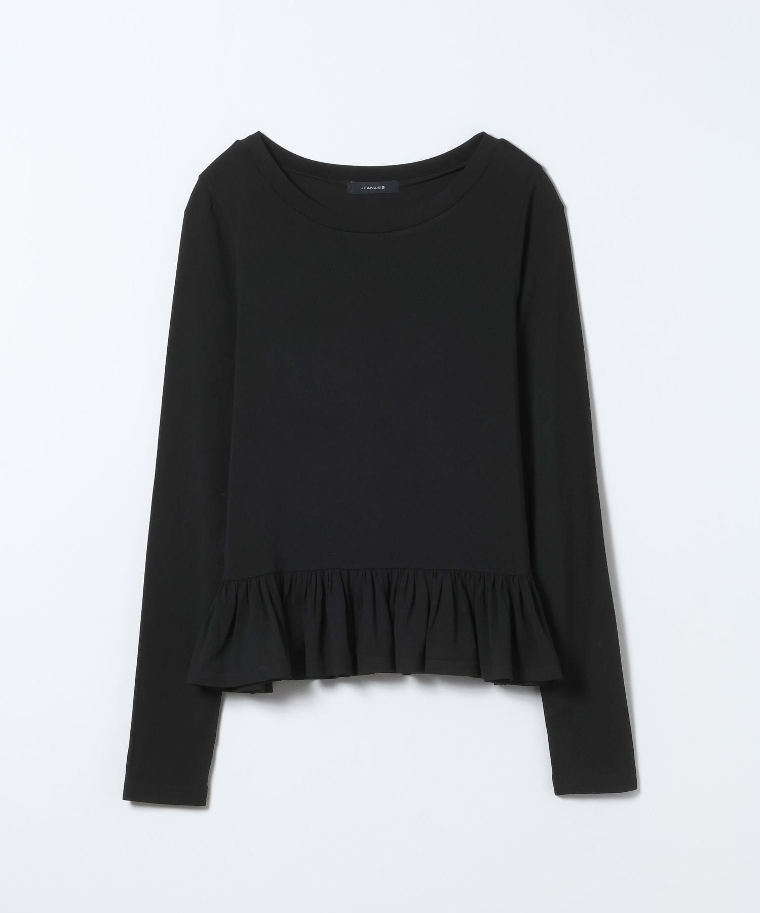 【ジーナシス/JEANASiS】のヘムフリルLS TEE インテリア・キッズ・メンズ・レディースファッション・服の通販 founy(ファニー) 　ファッション　Fashion　レディースファッション　Fashion for Women　おすすめ　Recommended / Our Picks　カットソー　Cut and Sewn Top　カーディガン　Cardigan, Knitwear　コンパクト　Compact, Small Size　シンプル　Simple, Minimal　スウェット / スエット　Sweatshirt, Sweatwear　デニム　Denim, Jeans Material　フリル　Frill, Ruffle　ボトム　Bottoms, Lower Wear　ワイド　Wide, Wide Fit　ブラック|ID: prp329100004827682 ipo3291000000035130884