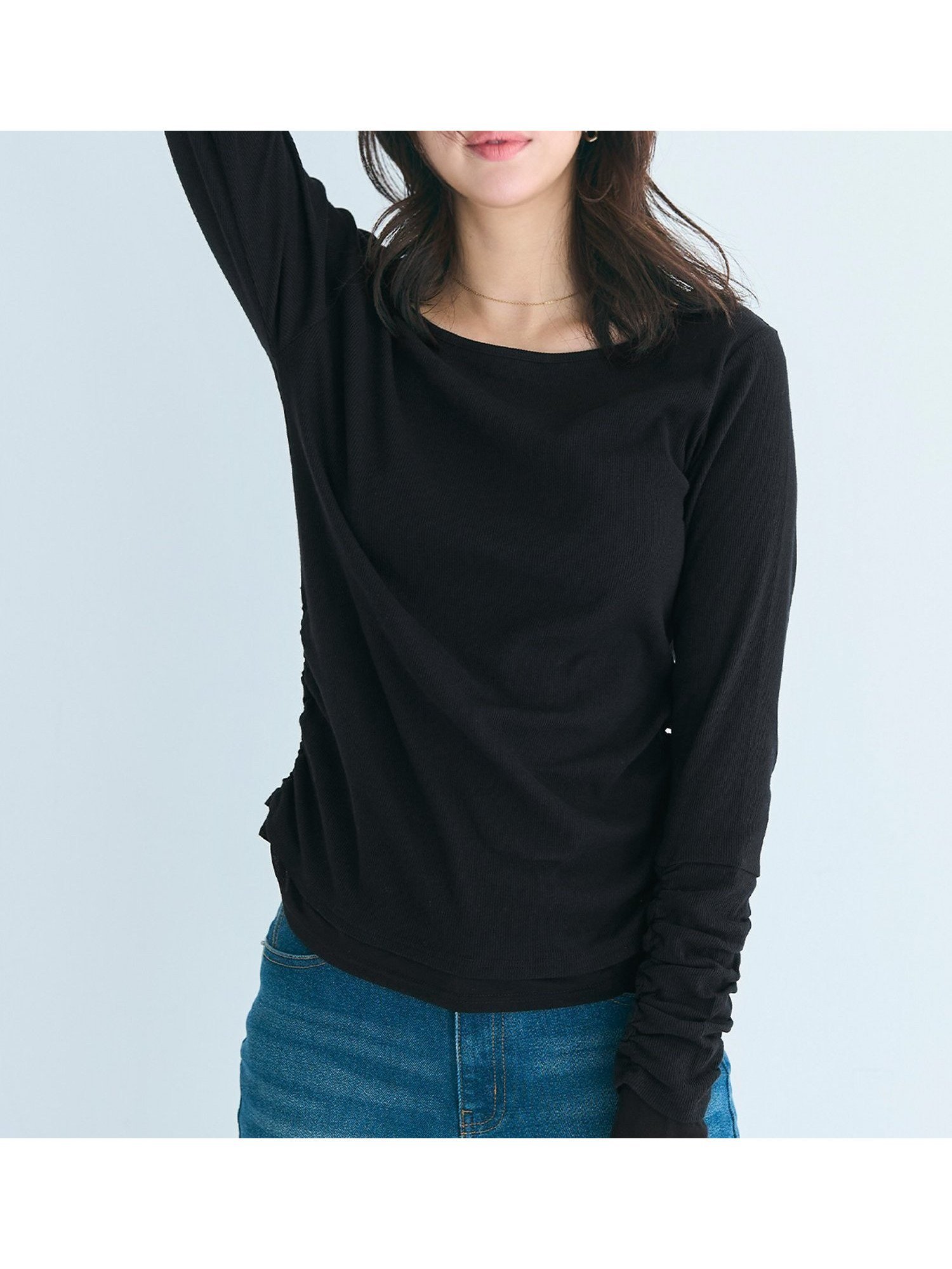 【コカ/COCA】の袖シャーリングレイヤードトップス インテリア・キッズ・メンズ・レディースファッション・服の通販 founy(ファニー) 　ファッション　Fashion　レディースファッション　Fashion for Women　トップス・カットソー　Cut & Sew Tops　2026年　2026　カットソー　Cut and Sewn Top　コンシャス　Conscious, Bodycon　シャーリング　Shirring, Ruched　シンプル　Simple, Minimal　ポケット　Pocket, Pocket Detail　ロング　Long, Long-Length　無地　Plain, Solid Color　長袖　Long Sleeve, Full Sleeve　Black|ID: prp329100004827701 ipo3291000000035131087