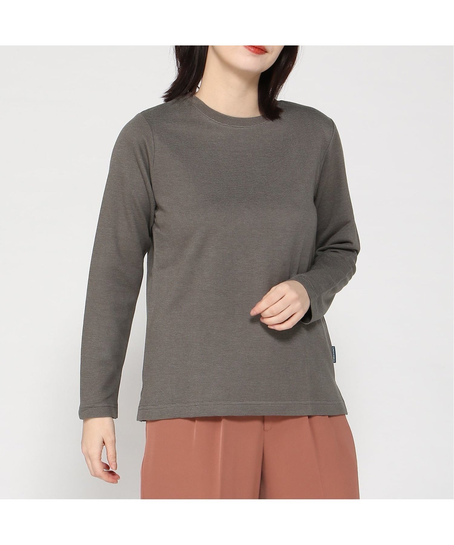 【クロコダイル/CROCODILE】のダブルフェイスクルーネックカットソー インテリア・キッズ・メンズ・レディースファッション・服の通販 founy(ファニー) 　ファッション　Fashion　レディースファッション　Fashion for Women　トップス・カットソー　Cut & Sew Tops　カットソー・ベーシックTシャツ　Cut-and-Sewn Tops / Stretch Tees & Basics　カットソー　Cut and Sewn Top　シンプル　Simple, Minimal　フェイス　Face, Facial Design　ベーシック　Basic, Essential　無地　Plain, Solid Color　長袖　Long Sleeve, Full Sleeve　チャコール|ID: prp329100004827706 ipo3291000000035131116