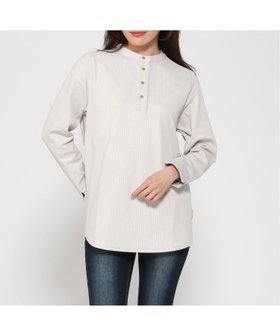 【クロコダイル/CROCODILE】のストライプ ヘンリーネック カットソー 人気、トレンドファッション・服の通販 founy(ファニー) ファッション Fashion レディースファッション Fashion for Women トップス・カットソー Cut & Sew Tops カットソー・ベーシックTシャツ Cut-and-Sewn Tops / Stretch Tees & Basics カットソー Cut and Sewn Top ジャカード／ジャガード Jacquard, Woven Pattern ストライプ Stripe, Striped Pattern ストレッチ Stretch, Stretchy Fabric エレガント 上品 Elegant 長袖 Long Sleeve, Full Sleeve |ID:prp329100004827707