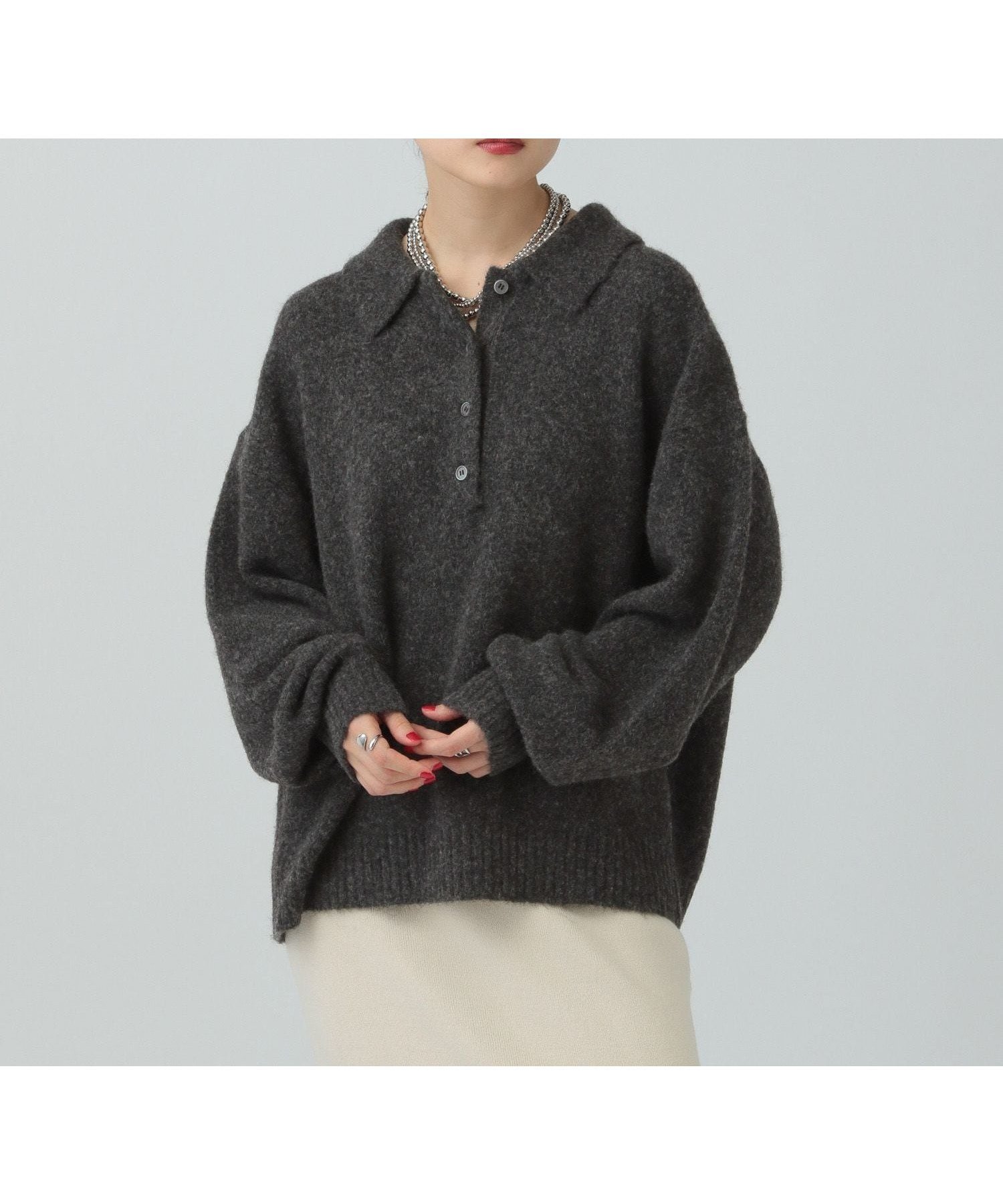 【レプシィム ローリーズファーム/LEPSIM LOWRYS FARM】の5ゲージエアリーウールポロ インテリア・キッズ・メンズ・レディースファッション・服の通販 founy(ファニー) 　ファッション　Fashion　レディースファッション　Fashion for Women　おすすめ　Recommended / Our Picks　エアリー　Airy Texture　サテン　Satin, Glossy Fabric　トレンド　Trend, Trending Now　ルーズ　Loose, Oversized　ワイド　Wide, Wide Fit　今季　This Season, Current Season　グレー18|ID: prp329100004827872 ipo3291000000035133321