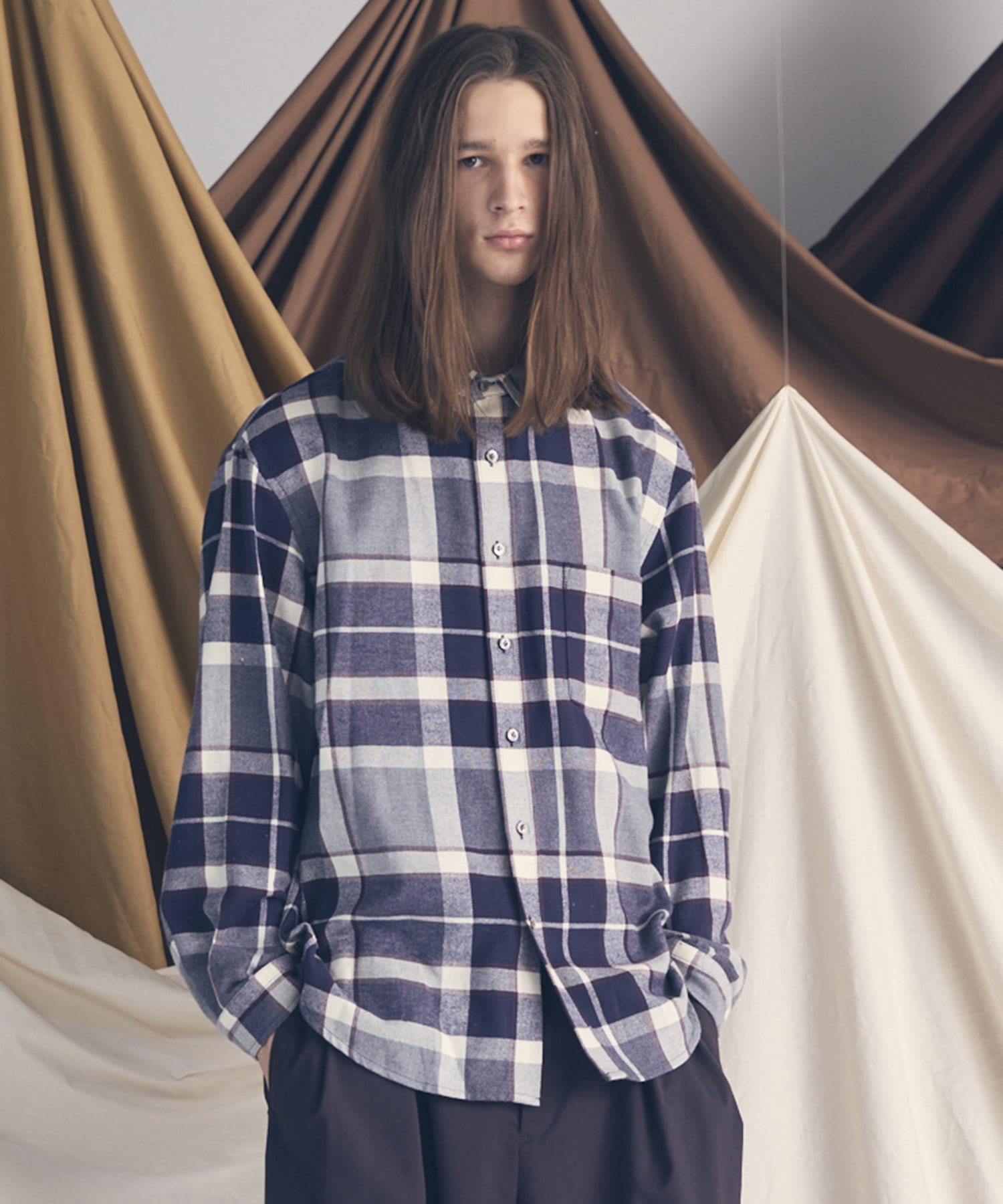 【メゾンスペシャル/MAISON SPECIAL】の【Italian Dead Stock Fabric】Prime-Over Regular Collar Flannel Shirt インテリア・キッズ・メンズ・レディースファッション・服の通販 founy(ファニー) 　ファッション　Fashion　レディースファッション　Fashion for Women　トップス・カットソー　Cut & Sew Tops　シャツ・ブラウス・オフィスカジュアル　Elegant Blouses & Button-Ups　アウトドア　Outdoor Clothing　ヴィンテージ　Vintage Style　ショルダー　Shoulder, Shoulder Strap　シンプル　Simple, Minimal　ドロップ　Drop Shoulder, Dropped Style　パターン　Pattern, Design Print　ミリタリー　Military, Army Style　ワーク　Workwear, Utility Style　D.BLU|ID: prp329100004827902 ipo3291000000035133651