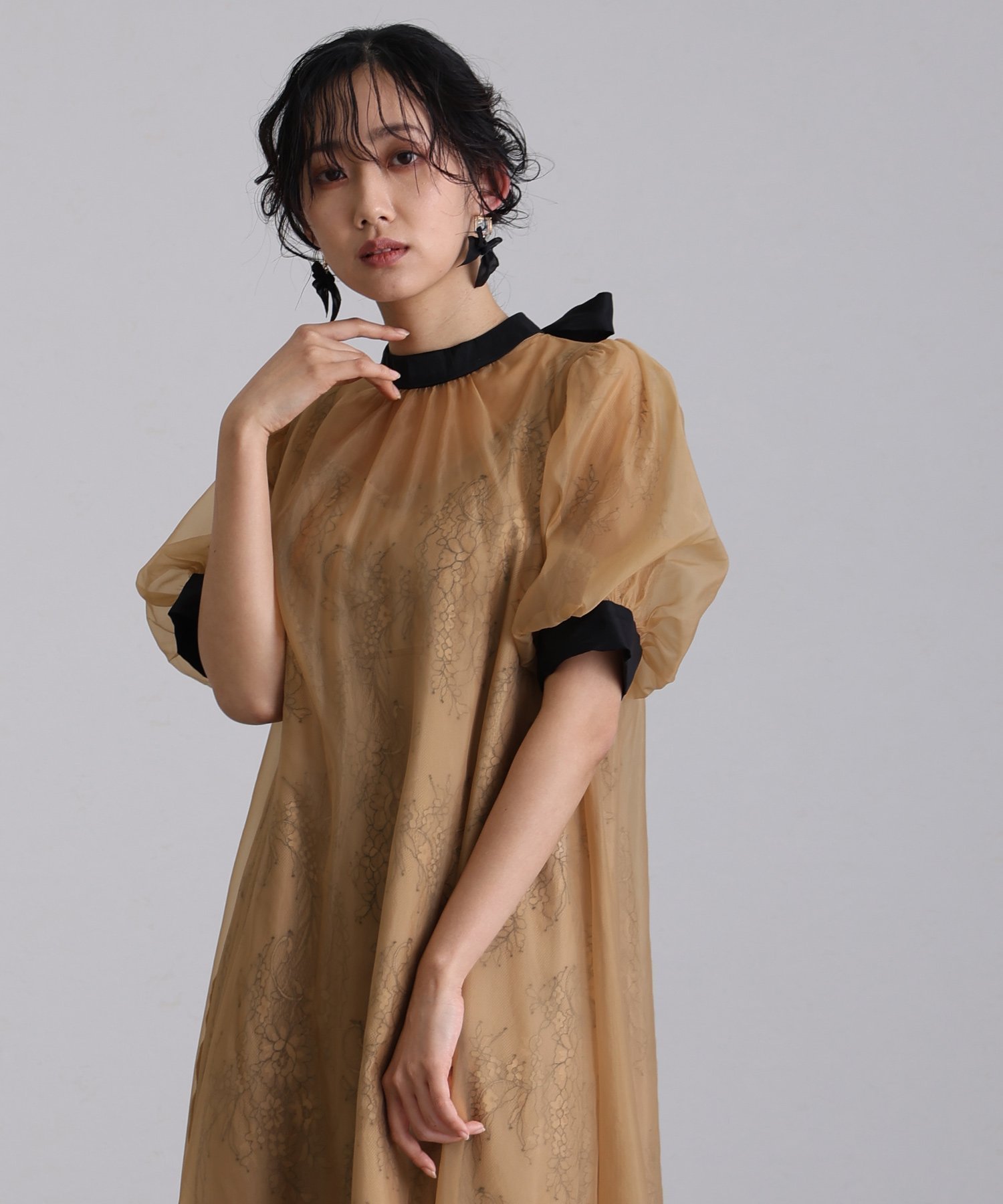 【プールヴー/PourVous】のワンピースお呼ばれ フォーマル結婚式パーティードレスセレモニーオケージョンドレス インテリア・キッズ・メンズ・レディースファッション・服の通販 founy(ファニー) 　ファッション　Fashion　レディースファッション　Fashion for Women　ワンピース　Dresses　フォーマル・パーティードレス・結婚式用ドレス　Elegant & Casual Dresses　インナー　Innerwear　エアリー　Airy Texture　オーガンジー　Organza Fabric　サテン　Satin, Glossy Fabric　シアー　Sheer, See-Through　スリーブ　Sleeve, Long Sleeve / Short Sleeve　デコルテ　Décolleté, Neckline　ドレス　Dress, One-Piece　ハイネック　High Neck, Mock Neck　フェミニン　Feminine, Girly　フォーマル　Formal, Dressy　レース　Lace, Lace Fabric　おすすめ　Recommended / Our Picks　セレモニー　Ceremony　結婚式　Wedding　披露宴　Wedding Reception　二次会　After Party　オレンジ|ID: prp329100004827997 ipo3291000000035135162