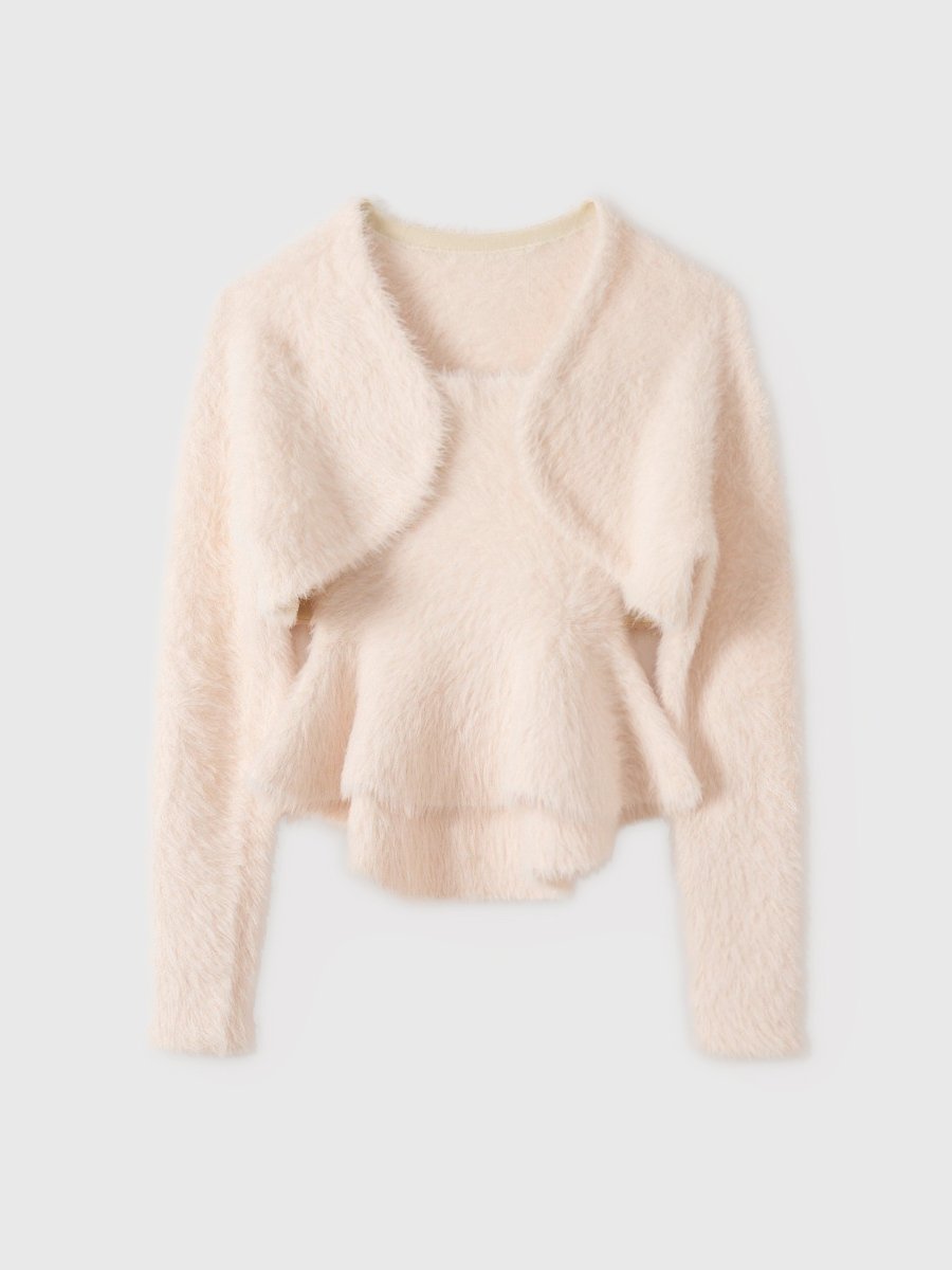 【エイミーイストワール/eimy istoire】のフェザーペプラムニットカーディガンセット インテリア・キッズ・メンズ・レディースファッション・服の通販 founy(ファニー) 　ファッション　Fashion　レディースファッション　Fashion for Women　トップス・カットソー　Cut & Sew Tops　ニット　Knit Tops & Sweaters　カーディガン・羽織り　Layered Style Cardigans　コンパクト　Compact, Small Size　ショート　Short, Short Length　シンプル　Simple, Minimal　ジャケット　Jacket, Outerwear　タイトスカート　Pencil Skirt, Tight Skirt　デニム　Denim, Jeans Material　バランス　Balance, Style Balance　フェザー　Feather, Feather Detail　フェミニン　Feminine, Girly　フレア　Flare, Flared　ペプラム　Peplum, Flared Hem　ボトム　Bottoms, Lower Wear　ロング　Long, Long-Length　冬　Winter / This Winter　再入荷　Restock / Back in Stock　おすすめ　Recommended / Our Picks　LIGHT PINK|ID: prp329100004828003 ipo3291000000035135212