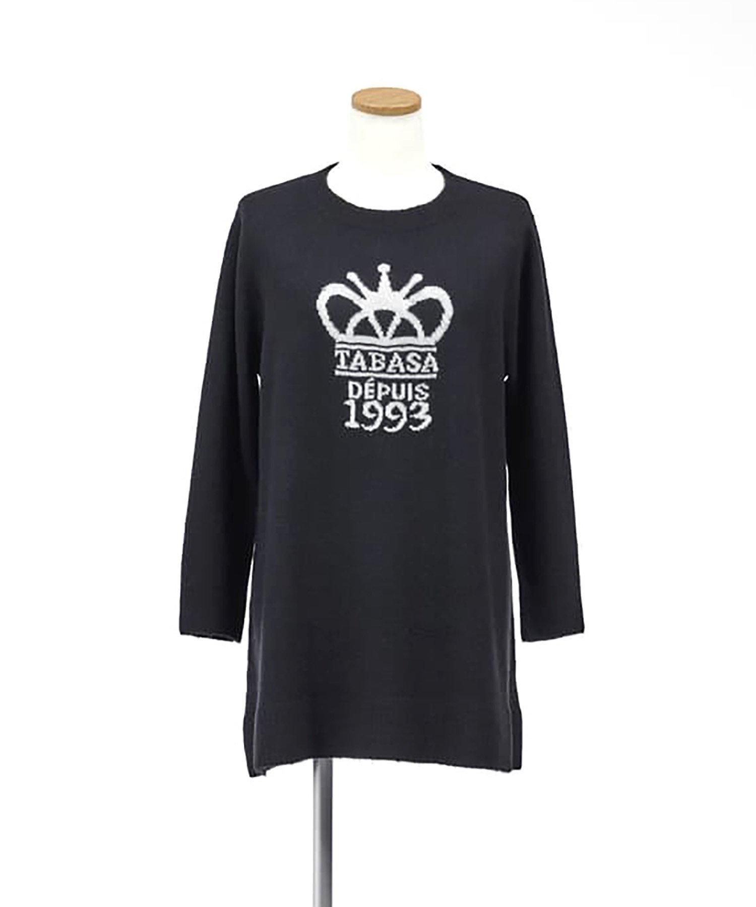 【タバサ/TABASA】のクラウン ロゴニットチュニック インテリア・キッズ・メンズ・レディースファッション・服の通販 founy(ファニー) 　ファッション　Fashion　レディースファッション　Fashion for Women　トップス・カットソー　Cut & Sew Tops　ニット　Knit Tops & Sweaters　クラウン　Crown, Royal Motif　ストレッチ　Stretch, Stretchy Fabric　チュニック　Tunic, Long Top　クロ|ID: prp329100004828022 ipo3291000000035135460
