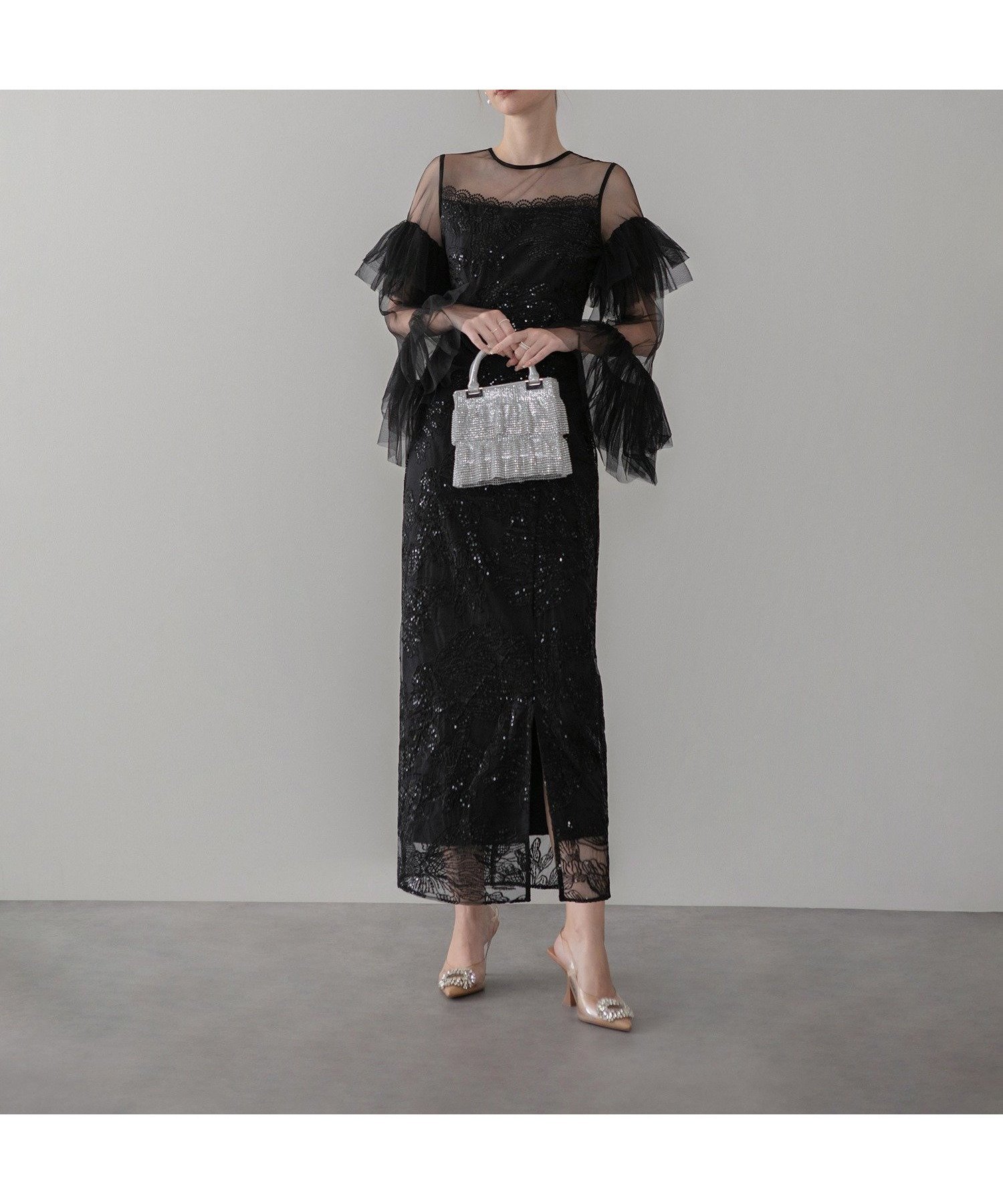 【レジャ/Leja】のLeja-フリルチュールスリーブレースIラインワンピースドレス結婚式 人気、トレンドファッション・服の通販 founy(ファニー) 　ファッション　Fashion　レディースファッション　Fashion for Women　ワンピース　Dresses　フォーマル・パーティードレス・結婚式用ドレス　Elegant & Casual Dresses　おすすめ　Recommended / Our Picks　シアー　Sheer, See-Through　ドレス　Dress, One-Piece　フェミニン　Feminine, Girly　フォーマル　Formal, Dressy　フリル　Frill, Ruffle　レース　Lace, Lace Fabric　エレガント 上品　Elegant　結婚式　Wedding　 other-1|ID: prp329100004828023 ipo3291000000035135483