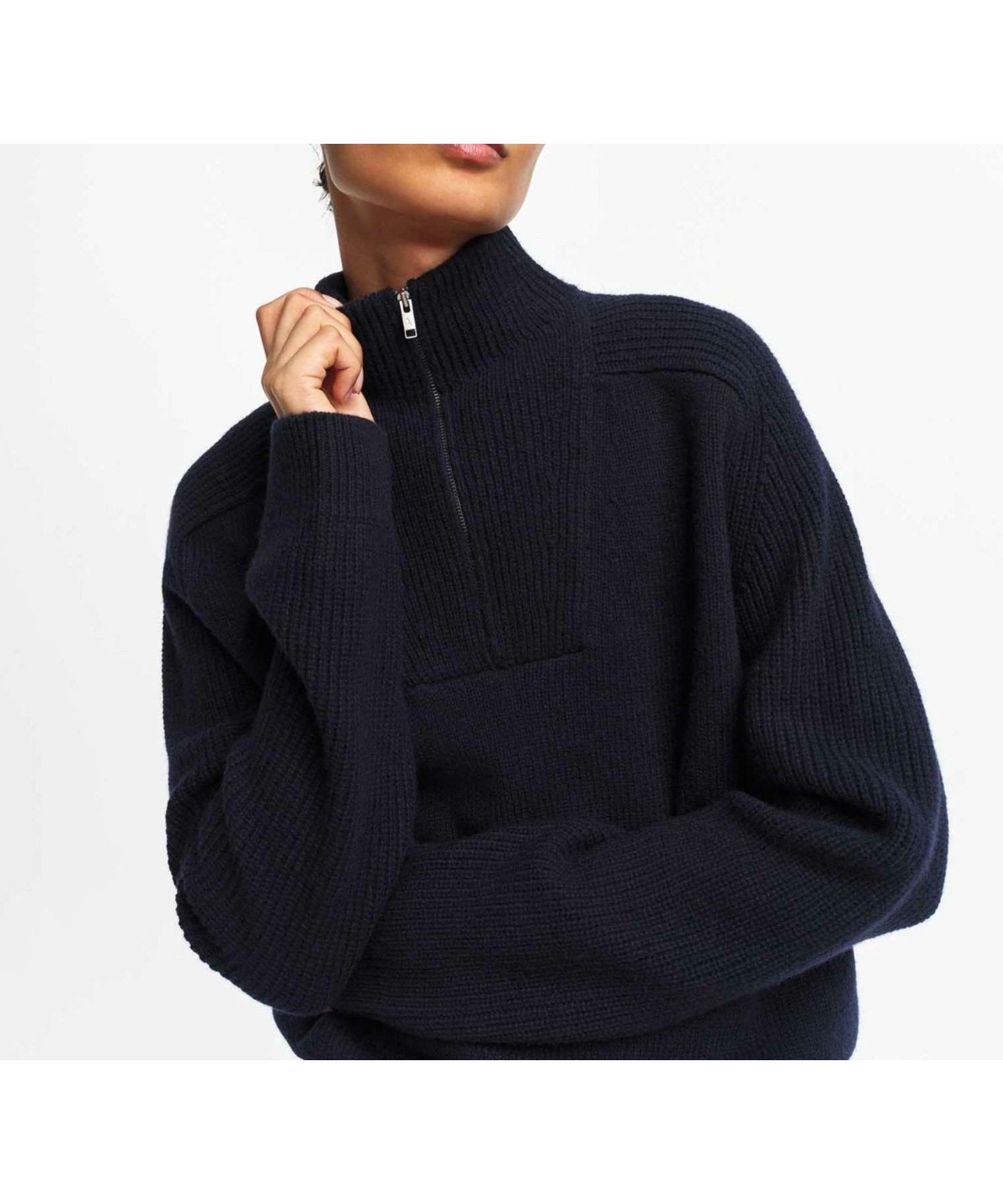 【エーグル/AIGLE】のウールブレンド ハーフジップニットセーター インテリア・キッズ・メンズ・レディースファッション・服の通販 founy(ファニー) 　ファッション　Fashion　レディースファッション　Fashion for Women　トップス・カットソー　Cut & Sew Tops　ニット　Knit Tops & Sweaters　カフス　Cuff Design　スタンド　Stand Collar, Upright Stand　スリーブ　Sleeve, Long Sleeve / Short Sleeve　パッチ　Patch, Appliqué　冬　Winter / This Winter　ダークネイビー|ID: prp329100004828024 ipo3291000000035135509
