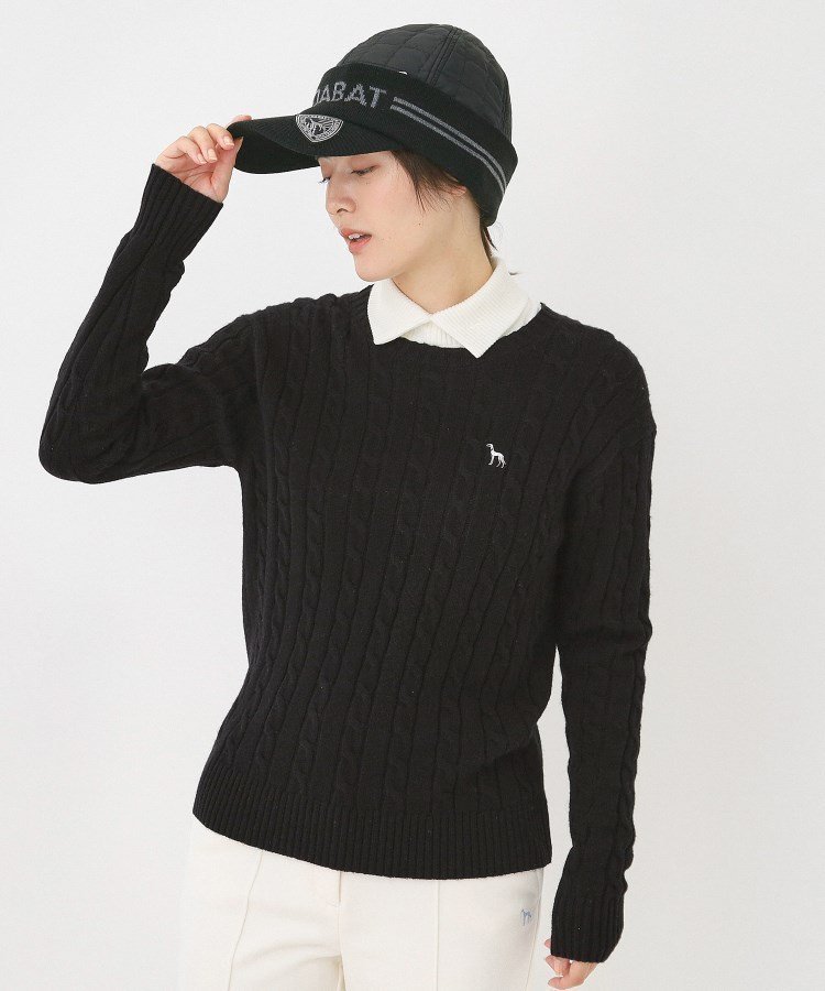 【アダバット/adabat】のケーブル柄クルーネックニット インテリア・キッズ・メンズ・レディースファッション・服の通販 founy(ファニー) ファッション Fashion レディースファッション Fashion for Women トップス・カットソー Cut & Sew Tops ニット Knit Tops & Sweaters シンプル Simple, Minimal スマート Smart, Elegant 定番 Standard, Basic Item バランス Balance, Style Balance フォーマル Formal, Dressy ワンポイント One Point, Statement Accent ゴルフ Golf ブラック|ID: prp329100004828209 ipo3291000000035137676