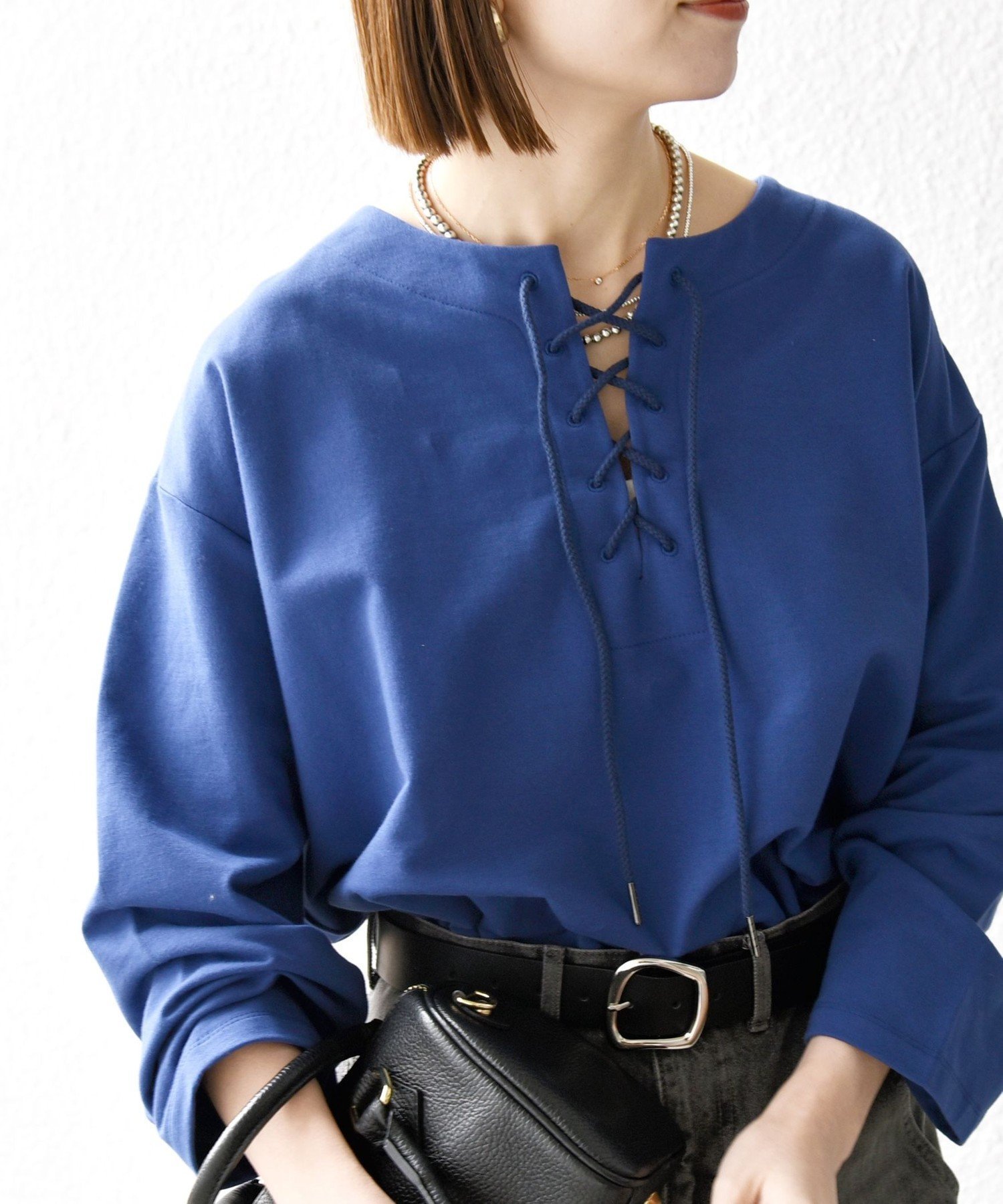 【シップス フォー ウィメン/SHIPS】のSHIPS any 洗濯機可能 インレイ レースアップ ロングスリーブ プルオーバー インテリア・キッズ・メンズ・レディースファッション・服の通販 founy(ファニー) 　ファッション　Fashion　レディースファッション　Fashion for Women　トップス・カットソー　Cut & Sew Tops　カジュアルプルオーバー・ニットトップス　Pullovers & Knit Tops / Casual Pullovers　洗える　Machine Washable　カーゴパンツ　Cargo Pants, Utility Pants　今季　This Season, Current Season　スリーブ　Sleeve, Long Sleeve / Short Sleeve　デニム　Denim, Jeans Material　定番　Standard, Basic Item　フィット　Fit, Slim Fit　フェミニン　Feminine, Girly　フロント　Front, Front Design　レース　Lace, Lace Fabric　ロング　Long, Long-Length　おすすめ　Recommended / Our Picks　2025年　2025　2025-2026秋冬・A/W　Autumn/Winter 2025–26 AW25–26　ブルー|ID: prp329100004828252 ipo3291000000035138054