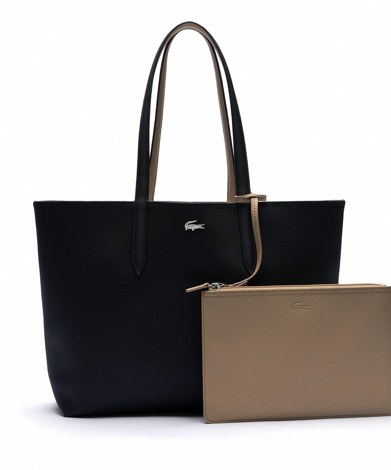 【ラコステ/LACOSTE】のANNA 2WAY リバーシブル トートバッグ インテリア・キッズ・メンズ・レディースファッション・服の通販 founy(ファニー) 　ファッション　Fashion　レディースファッション　Fashion for Women　バッグ　Bags　エレガント 上品　Elegant　クラッチ　Clutch, Clutch Bag　ジップ　Zip, Zipper　スタイリッシュ　Stylish, Fashionable　トラベル　Travel, Travel Gear　ポロシャツ　Polo Shirt, Collared Tee　メタリック　Metallic, Shiny Finish　モダン　Modern, Contemporary　ラップ　Wrap, Wrap Design　リバーシブル　Reversible, Two-Sided　ワンポイント　One Point, Statement Accent　ビジネス 仕事 通勤　Business / Work / Commuting　ブラック|ID: prp329100004828268 ipo3291000000035138214