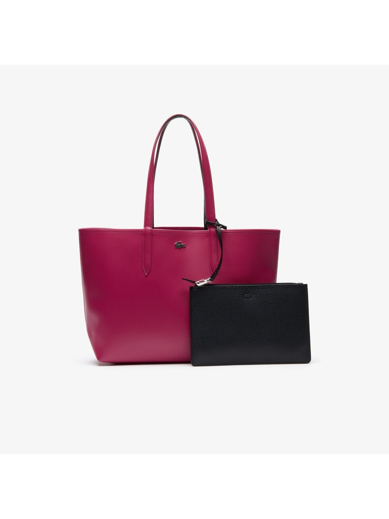 【ラコステ/LACOSTE】のANNA 2WAY リバーシブル トートバッグ インテリア・キッズ・メンズ・レディースファッション・服の通販 founy(ファニー) 　ファッション　Fashion　レディースファッション　Fashion for Women　バッグ　Bags　エレガント 上品　Elegant　クラッチ　Clutch, Clutch Bag　ジップ　Zip, Zipper　スタイリッシュ　Stylish, Fashionable　トラベル　Travel, Travel Gear　ポロシャツ　Polo Shirt, Collared Tee　メタリック　Metallic, Shiny Finish　モダン　Modern, Contemporary　ラップ　Wrap, Wrap Design　リバーシブル　Reversible, Two-Sided　ワンポイント　One Point, Statement Accent　ビジネス 仕事 通勤　Business / Work / Commuting　ブラック×ピンク|ID: prp329100004828268 ipo3291000000035138230