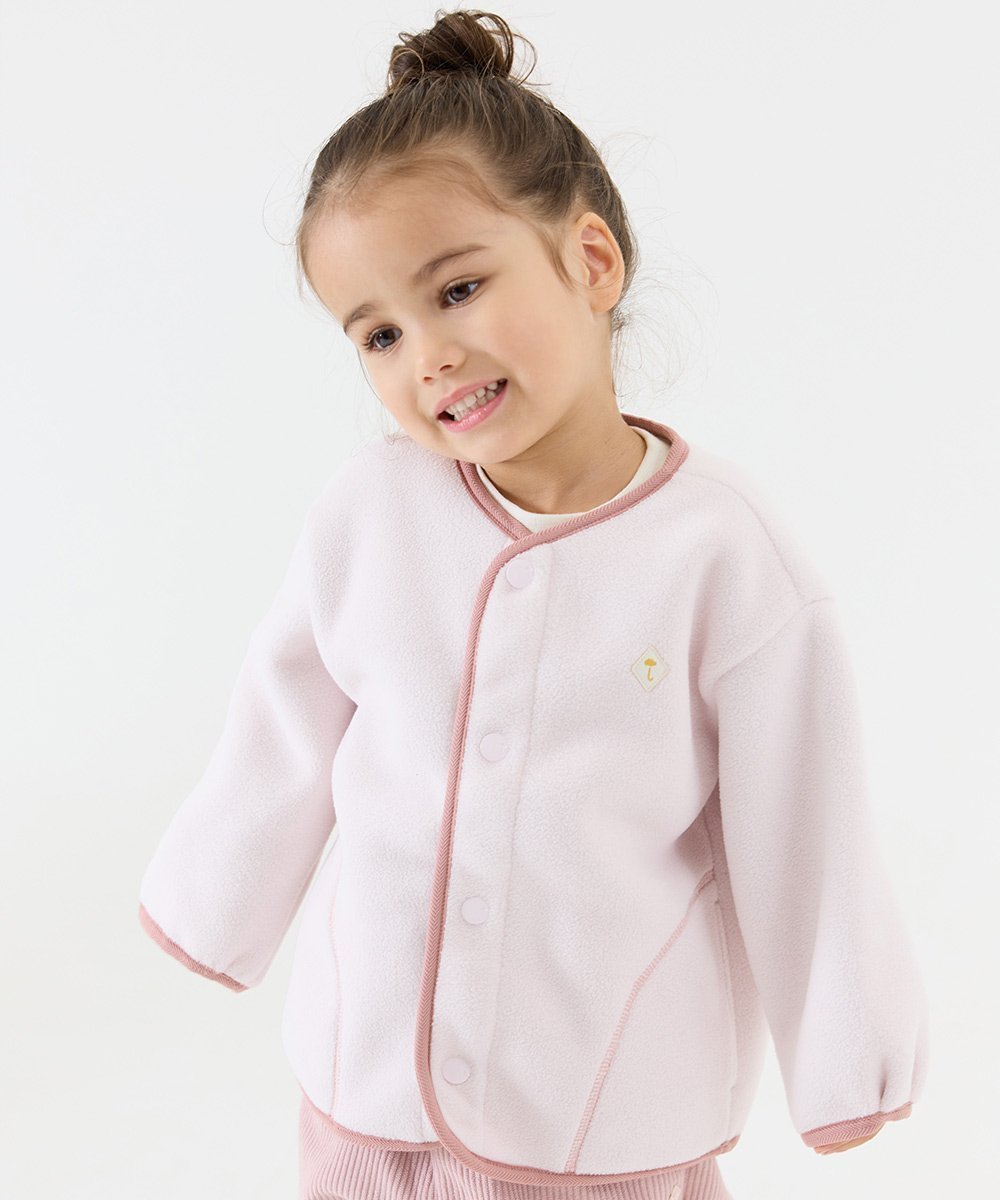 【モイモルン/moimoln / KIDS】の【SOFT 】カラー配色ノーカラーフリースジャケット インテリア・キッズ・メンズ・レディースファッション・服の通販 founy(ファニー) 　ファッション　Fashion　キッズファッション　Fashion for Kids　アウター　Coat Outerwear /Kids　シンプル　Simple, Minimal　人気　Popular, Best Seller　フィット　Fit, Slim Fit　ルーズ　Loose, Oversized　冬　Winter / This Winter　ピンク|ID: prp329100004828280 ipo3291000000035138309