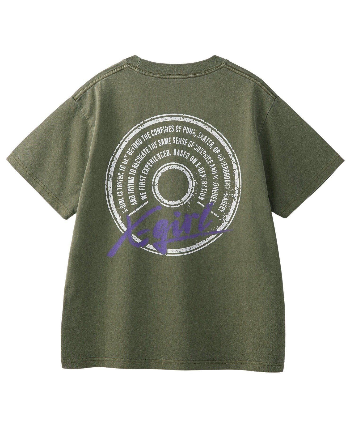 【エックスガール/X-girl】のPIGMENT DYED CIRCLE TEXT LOGO S/S TEE インテリア・キッズ・メンズ・レディースファッション・服の通販 founy(ファニー) 　ファッション　Fashion　レディースファッション　Fashion for Women　おすすめ　Recommended / Our Picks　グラフィック　Graphic, Graphic Design　サークル　Circle, Round Design　デニム　Denim, Jeans Material　フロント　Front, Front Design　プリント　Print, Printed Pattern　ベーシック　Basic, Essential　ワンポイント　One Point, Statement Accent　半袖　Short Sleeve, Half Sleeve　夏　Summer　定番　Standard, Basic Item　S/S・春夏　SS, Spring/Summer, Warm Season　OLIVE|ID: prp329100004828286 ipo3291000000035138371