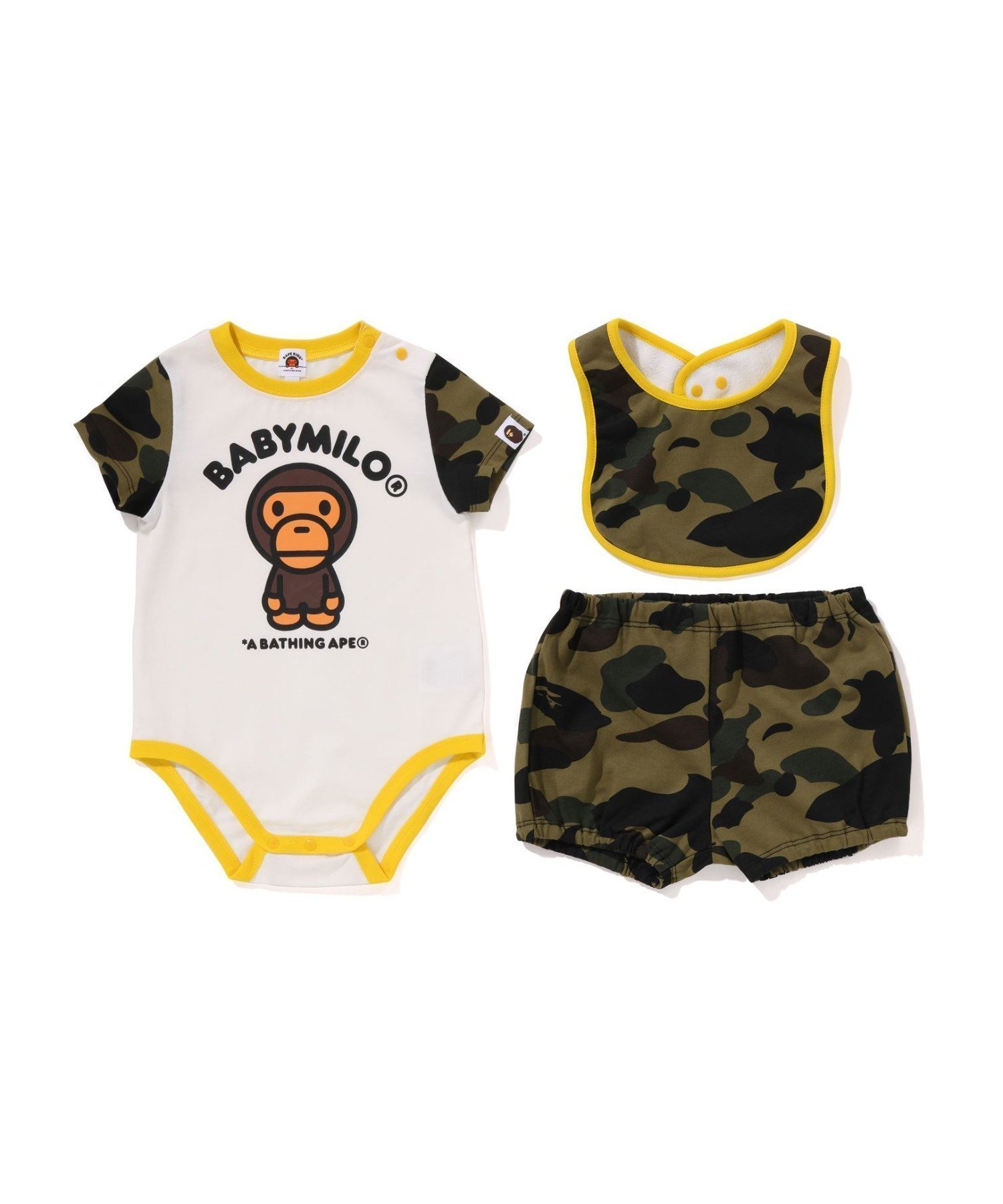 【ア ベイシング エイプ/A BATHING APE / KIDS】の1ST CAMO BABY MILO BABY GIFT SET 人気、トレンドファッション・服の通販 founy(ファニー) 　ファッション　Fashion　キッズファッション　Fashion for Kids　ギフト プレゼント　Gift / Present　ショーツ　Shorts, Short Pants　フィット　Fit, Slim Fit　フロント　Front, Front Design　プリント　Print, Printed Pattern　ラバー　Rubber, Rubber Sole　レギュラー　Regular, Standard Fit　ロンパース　Romper, Jumpsuit　 other-1|ID: prp329100004828296 ipo3291000000035138512