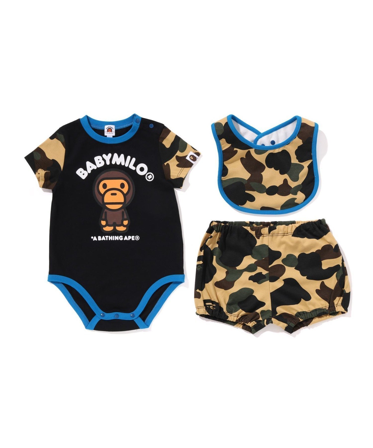 【ア ベイシング エイプ/A BATHING APE / KIDS】の1ST CAMO BABY MILO BABY GIFT SET インテリア・キッズ・メンズ・レディースファッション・服の通販 founy(ファニー) 　ファッション　Fashion　キッズファッション　Fashion for Kids　ギフト プレゼント　Gift / Present　ショーツ　Shorts, Short Pants　フィット　Fit, Slim Fit　フロント　Front, Front Design　プリント　Print, Printed Pattern　ラバー　Rubber, Rubber Sole　レギュラー　Regular, Standard Fit　ロンパース　Romper, Jumpsuit　YELLOW|ID: prp329100004828296 ipo3291000000035138516