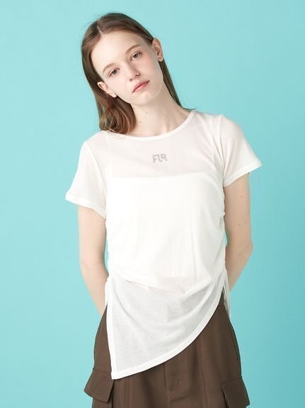 【ファーファー/FURFUR】の【WEB限定カラー】クリスタルロゴアシンメトリーTシャツ インテリア・キッズ・メンズ・レディースファッション・服の通販 founy(ファニー) 　ファッション　Fashion　レディースファッション　Fashion for Women　トップス・カットソー　Cut & Sew Tops　シャツ・ブラウス・オフィスカジュアル　Elegant Blouses & Button-Ups　ロングTシャツ・Tシャツ　Longline T-Shirts & Tees　インナー　Innerwear　カットソー　Cut and Sewn Top　ギャザー　Gathered, Ruffled　シアー　Sheer, See-Through　スマート　Smart, Elegant　OWHT[002]|ID: prp329100004828367 ipo3291000000035139295