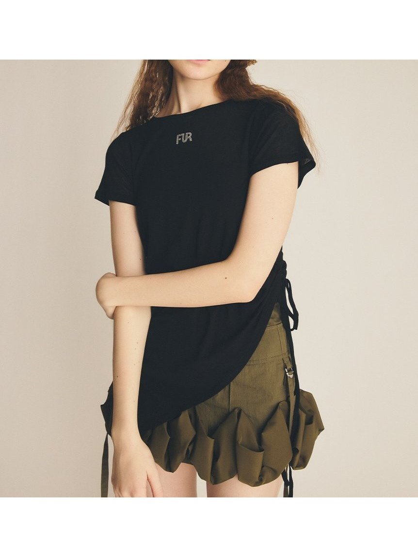 【ファーファー/FURFUR】の【WEB限定カラー】クリスタルロゴアシンメトリーTシャツ インテリア・キッズ・メンズ・レディースファッション・服の通販 founy(ファニー) 　ファッション　Fashion　レディースファッション　Fashion for Women　トップス・カットソー　Cut & Sew Tops　シャツ・ブラウス・オフィスカジュアル　Elegant Blouses & Button-Ups　ロングTシャツ・Tシャツ　Longline T-Shirts & Tees　インナー　Innerwear　カットソー　Cut and Sewn Top　ギャザー　Gathered, Ruffled　シアー　Sheer, See-Through　スマート　Smart, Elegant　BLK[009]|ID: prp329100004828367 ipo3291000000035139296
