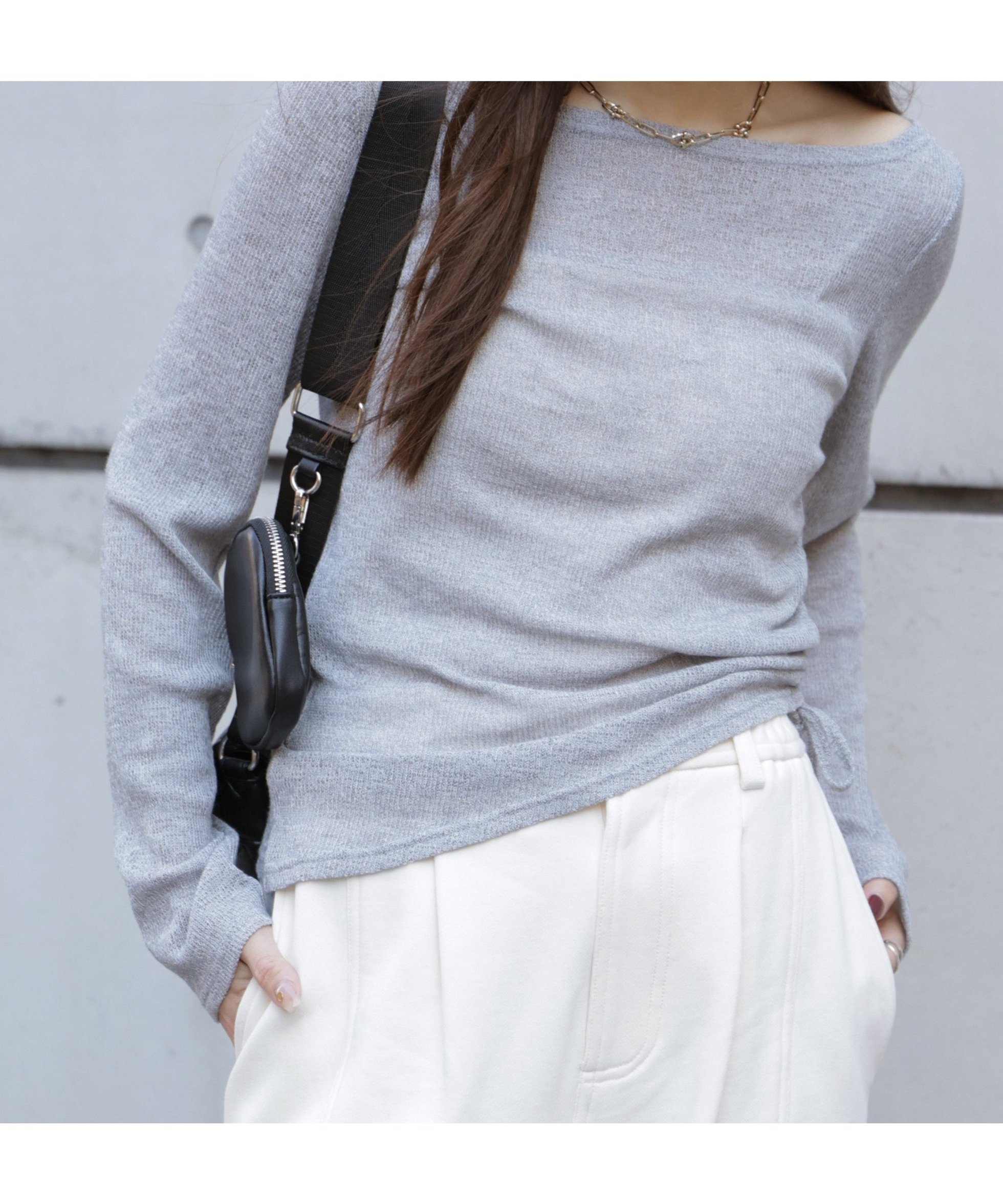 【フリーズマート/FREE'S MART】のメランジドロストシャーリングカットソー インテリア・キッズ・メンズ・レディースファッション・服の通販 founy(ファニー) ファッション Fashion レディースファッション Fashion for Women トップス・カットソー Cut & Sew Tops カットソー・ベーシックTシャツ Cut-and-Sewn Tops / Stretch Tees & Basics インナー Innerwear カットソー Cut and Sewn Top カーディガン Cardigan, Knitwear シンプル Simple, Minimal ジャケット Jacket, Outerwear デニム Denim, Jeans Material ニットソー Knit-Sewn, Cut & Sew Knit バランス Balance, Style Balance メランジ Melange, Mixed Yarn リボン Ribbon, Bow グレー|ID: prp329100004828529 ipo3291000000035140729