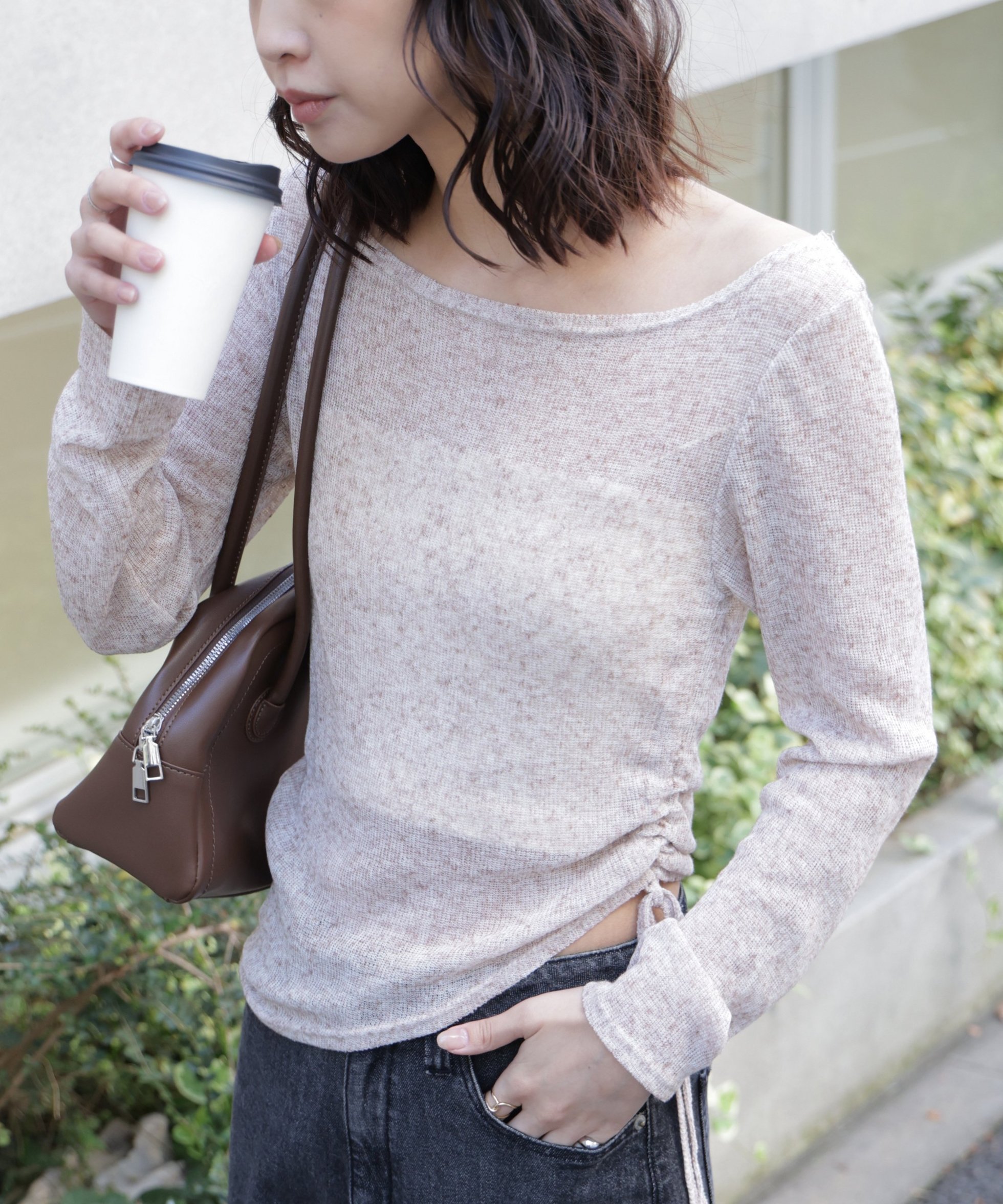 【フリーズマート/FREE'S MART】のメランジドロストシャーリングカットソー インテリア・キッズ・メンズ・レディースファッション・服の通販 founy(ファニー) ファッション Fashion レディースファッション Fashion for Women トップス・カットソー Cut & Sew Tops カットソー・ベーシックTシャツ Cut-and-Sewn Tops / Stretch Tees & Basics インナー Innerwear カットソー Cut and Sewn Top カーディガン Cardigan, Knitwear シンプル Simple, Minimal ジャケット Jacket, Outerwear デニム Denim, Jeans Material ニットソー Knit-Sewn, Cut & Sew Knit バランス Balance, Style Balance メランジ Melange, Mixed Yarn リボン Ribbon, Bow モカ|ID: prp329100004828529 ipo3291000000035140730