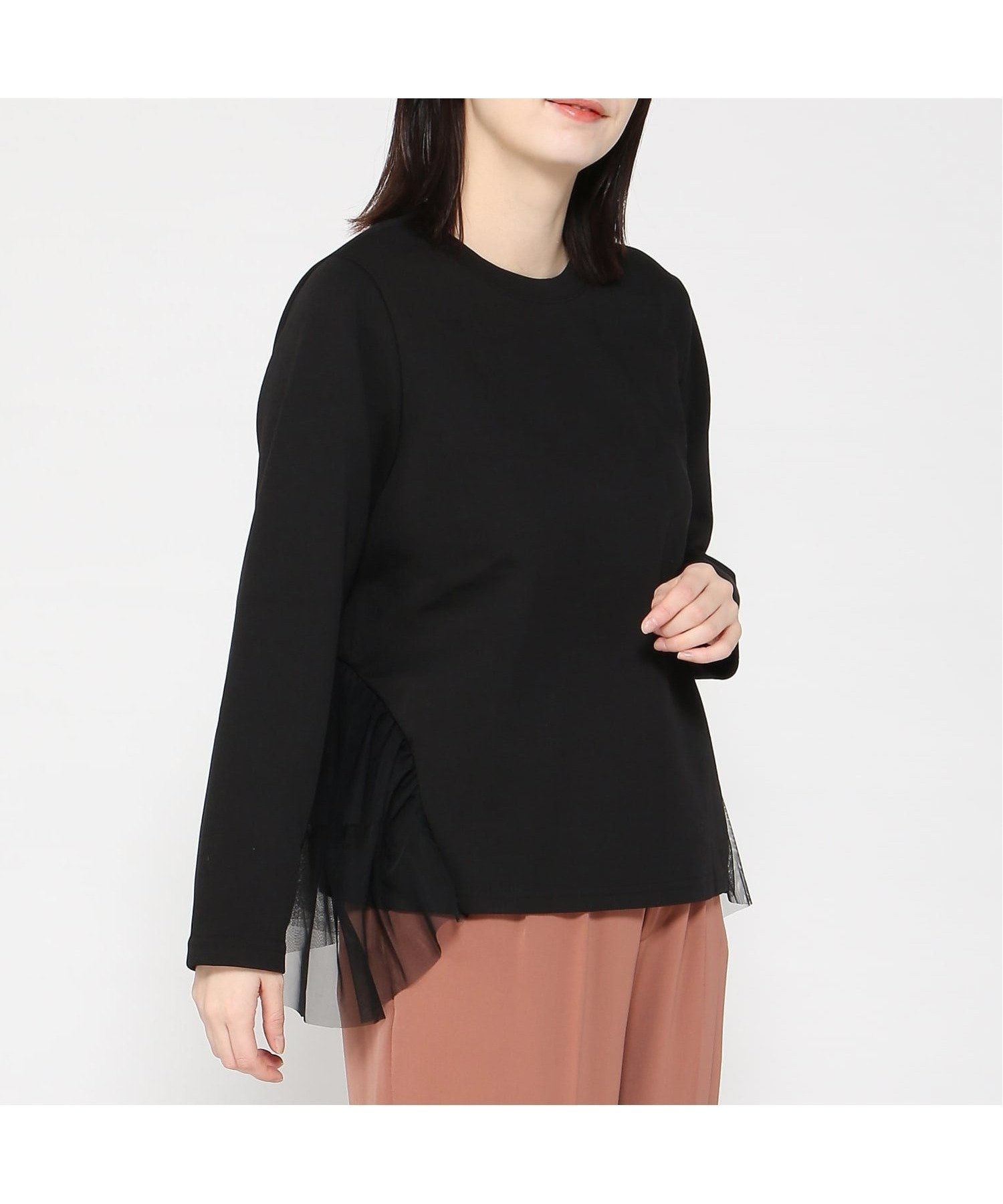 【ミニョントレフル ルームヨンマルサンセレクティッド/mignon trefle Room403 selected】のFReePLACe/バックフリル トップス インテリア・キッズ・メンズ・レディースファッション・服の通販 founy(ファニー) 　ファッション　Fashion　レディースファッション　Fashion for Women　トップス・カットソー　Cut & Sew Tops　デニム　Denim, Jeans Material　フェミニン　Feminine, Girly　フリル　Frill, Ruffle　フロント　Front, Front Design　ロング　Long, Long-Length　ブラック|ID: prp329100004828543 ipo3291000000035140849