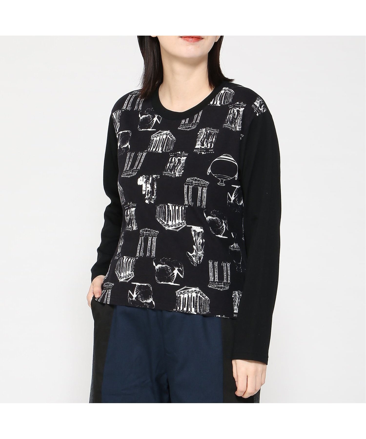 【ゴム/gomme】のパルテノンドレープT インテリア・キッズ・メンズ・レディースファッション・服の通販 founy(ファニー) 　ファッション　Fashion　レディースファッション　Fashion for Women　カーディガン　Cardigan, Knitwear　シンプル　Simple, Minimal　スニーカー　Sneakers, Trainers　ドレープ　Drape, Draping Fabric　バルーン　Balloon, Balloon Silhouette　プリント　Print, Printed Pattern　ベーシック　Basic, Essential　ポケット　Pocket, Pocket Detail　ミックス　Mix, Mixed Style　モノトーン　Monotone, Black and White　今季　This Season, Current Season　黒|ID: prp329100004828553 ipo3291000000035140904