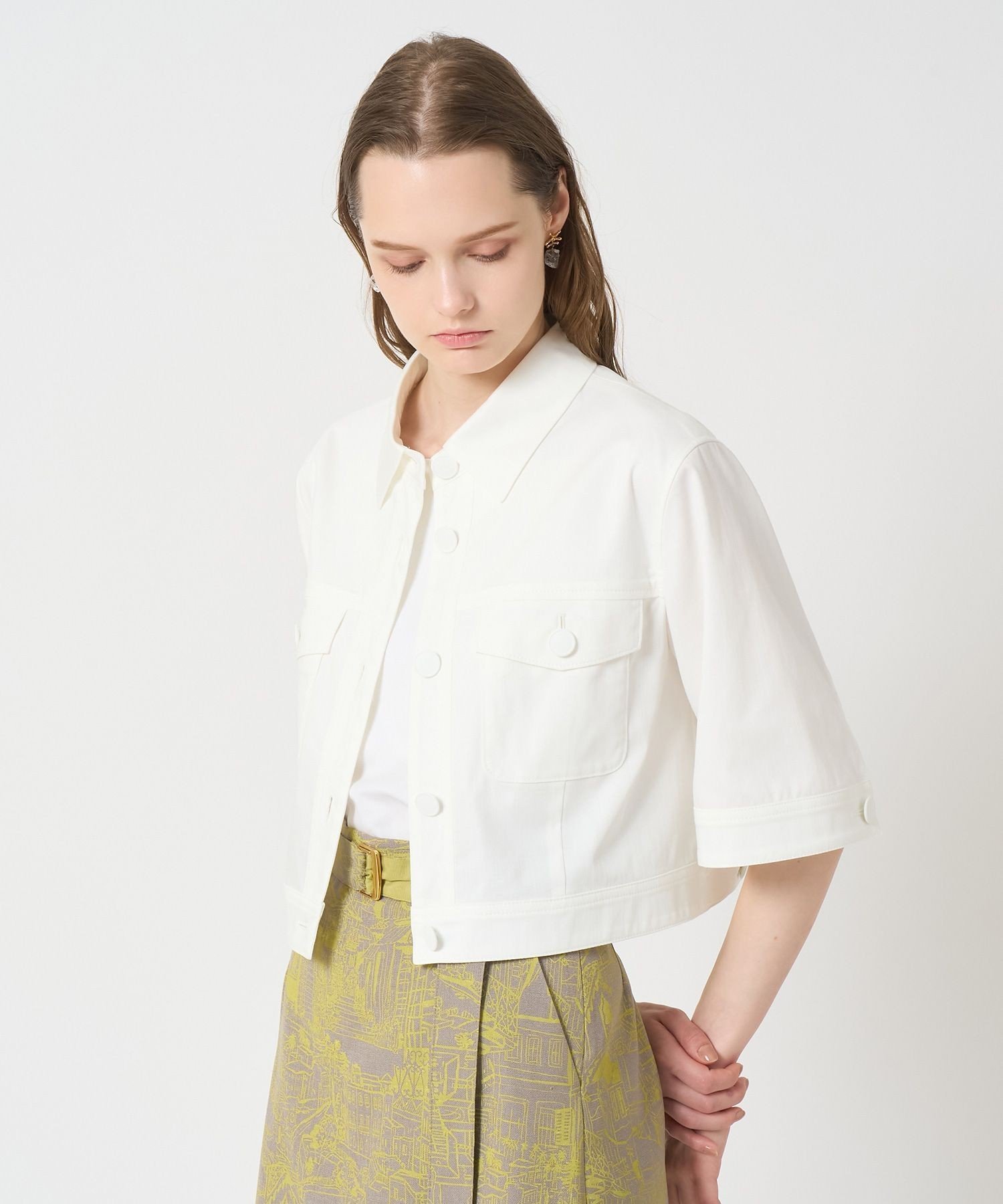 【アナイ/ANAYI】の【セットアップ対応商品】スラブデニムライク5分袖ブルゾン インテリア・キッズ・メンズ・レディースファッション・服の通販 founy(ファニー) 　ファッション　Fashion　レディースファッション　Fashion for Women　アウター　Coat / Outerwear Collection　ブルゾンジャケット・スポーティアウター　Blouson Jackets　インディゴ　Indigo Denim　ストレッチ　Stretch, Stretchy Fabric　スマート　Smart, Elegant　セットアップ　Set-Up, Coordinated Outfit　デニム　Denim, Jeans Material　ブルゾン　Blouson, Bomber Jacket　リラックス　Relax, Relaxed Fit　S/S・春夏　SS, Spring/Summer, Warm Season　再入荷　Restock / Back in Stock　夏　Summer　white|ID: prp329100004828559 ipo3291000000035140952