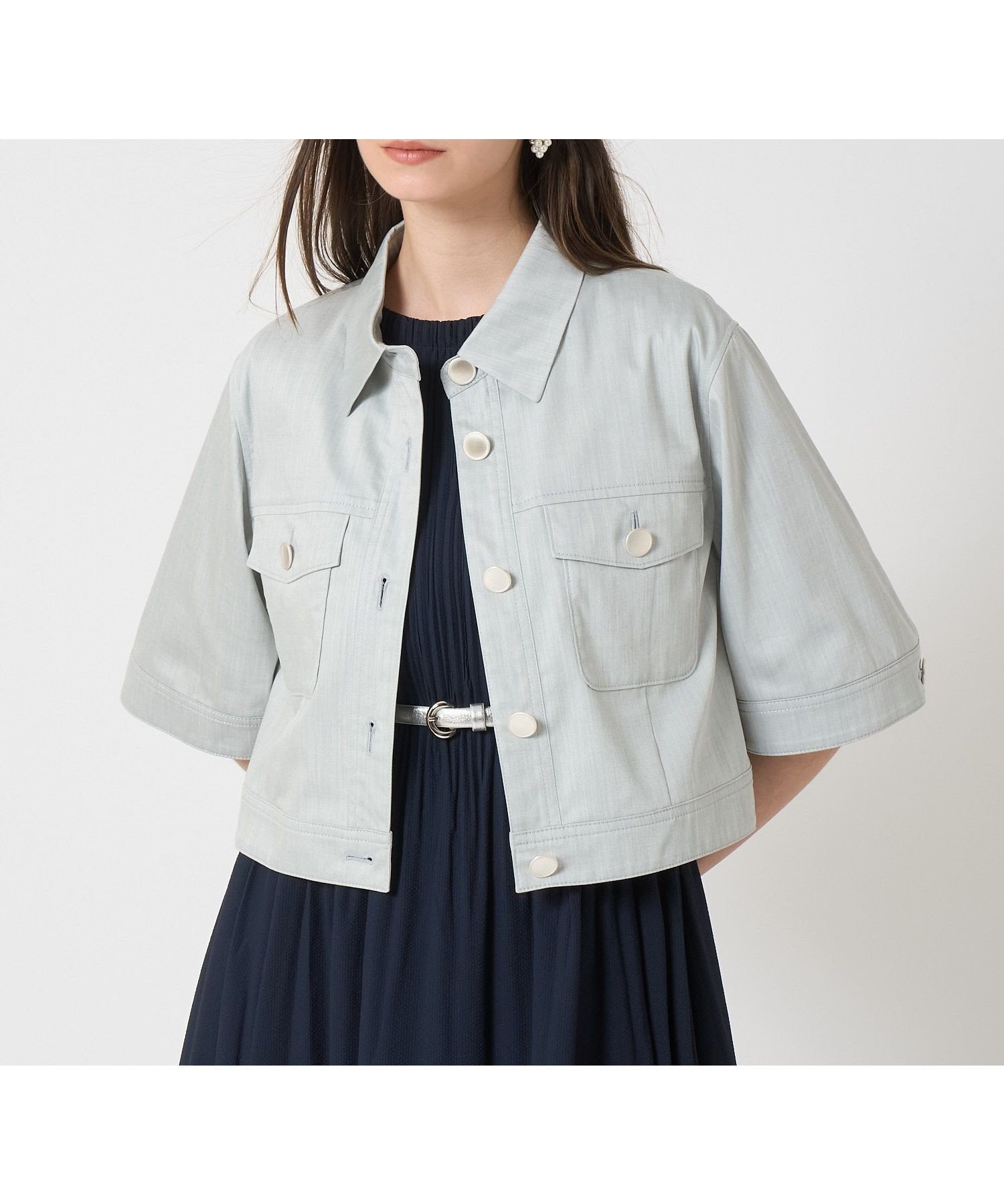 【アナイ/ANAYI】の【セットアップ対応商品】スラブデニムライク5分袖ブルゾン インテリア・キッズ・メンズ・レディースファッション・服の通販 founy(ファニー) 　ファッション　Fashion　レディースファッション　Fashion for Women　アウター　Coat / Outerwear Collection　ブルゾンジャケット・スポーティアウター　Blouson Jackets　インディゴ　Indigo Denim　ストレッチ　Stretch, Stretchy Fabric　スマート　Smart, Elegant　セットアップ　Set-Up, Coordinated Outfit　デニム　Denim, Jeans Material　ブルゾン　Blouson, Bomber Jacket　リラックス　Relax, Relaxed Fit　S/S・春夏　SS, Spring/Summer, Warm Season　再入荷　Restock / Back in Stock　夏　Summer　light grey|ID: prp329100004828559 ipo3291000000035140960