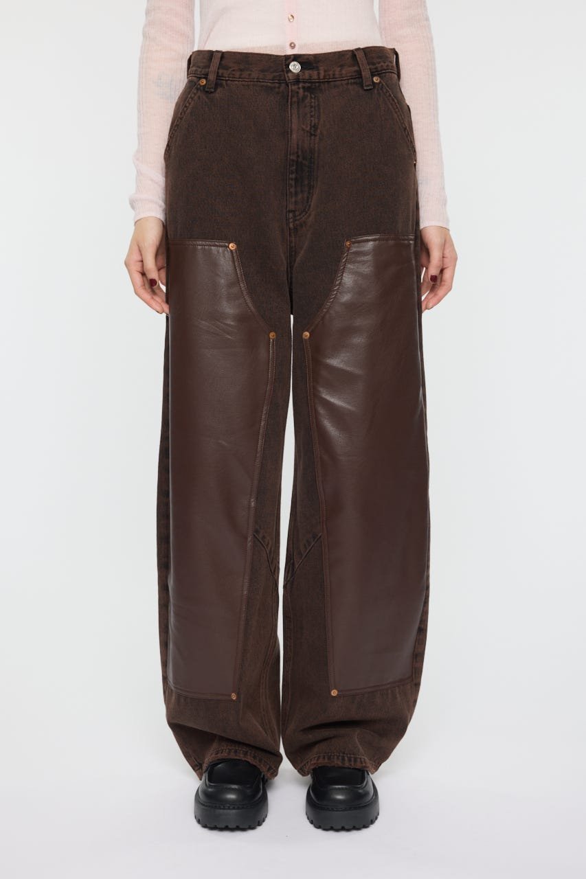 【マウジー/moussy】のF/LEATHER DOUBLE KNEE パンツ インテリア・キッズ・メンズ・レディースファッション・服の通販 founy(ファニー) 　ファッション　Fashion　レディースファッション　Fashion for Women　パンツ　Pants & Trousers　おすすめ　Recommended / Our Picks　シンプル　Simple, Minimal　ジャケット　Jacket, Outerwear　ボトム　Bottoms, Lower Wear　人気　Popular, Best Seller　再入荷　Restock / Back in Stock　BRN|ID: prp329100004828607 ipo3291000000035141572