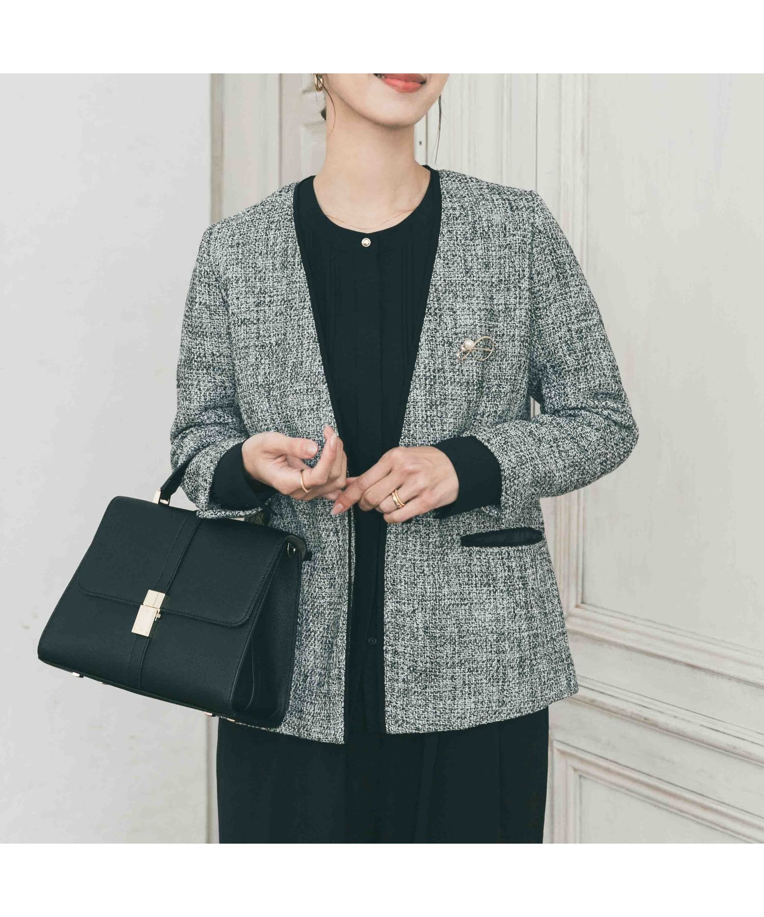 【アーバンリサーチ ドアーズ/URBAN RESEARCH DOORS】のツィードVネックロングジャケット インテリア・キッズ・メンズ・レディースファッション・服の通販 founy(ファニー) ファッション Fashion レディースファッション Fashion for Women アウター Coat / Outerwear Collection レディースジャケット・軽アウター Jackets ジャケット Jacket, Outerwear ツイード/ツィード Choker, Choker Necklace ツイード Twill, Twill Weave 定番 Standard, Basic Item フロント Front, Front Design ポケット Pocket, Pocket Detail S/S・春夏 SS, Spring/Summer, Warm Season 夏 Summer エレガント 上品 Elegant セレモニー Ceremony 入学式 Entrance Ceremony 卒業式 Graduation Ceremony ビジネス 仕事 通勤 Business / Work / Commuting 2026年 2026 ブラック系その他|ID: prp329100004828615 ipo3291000000035141741