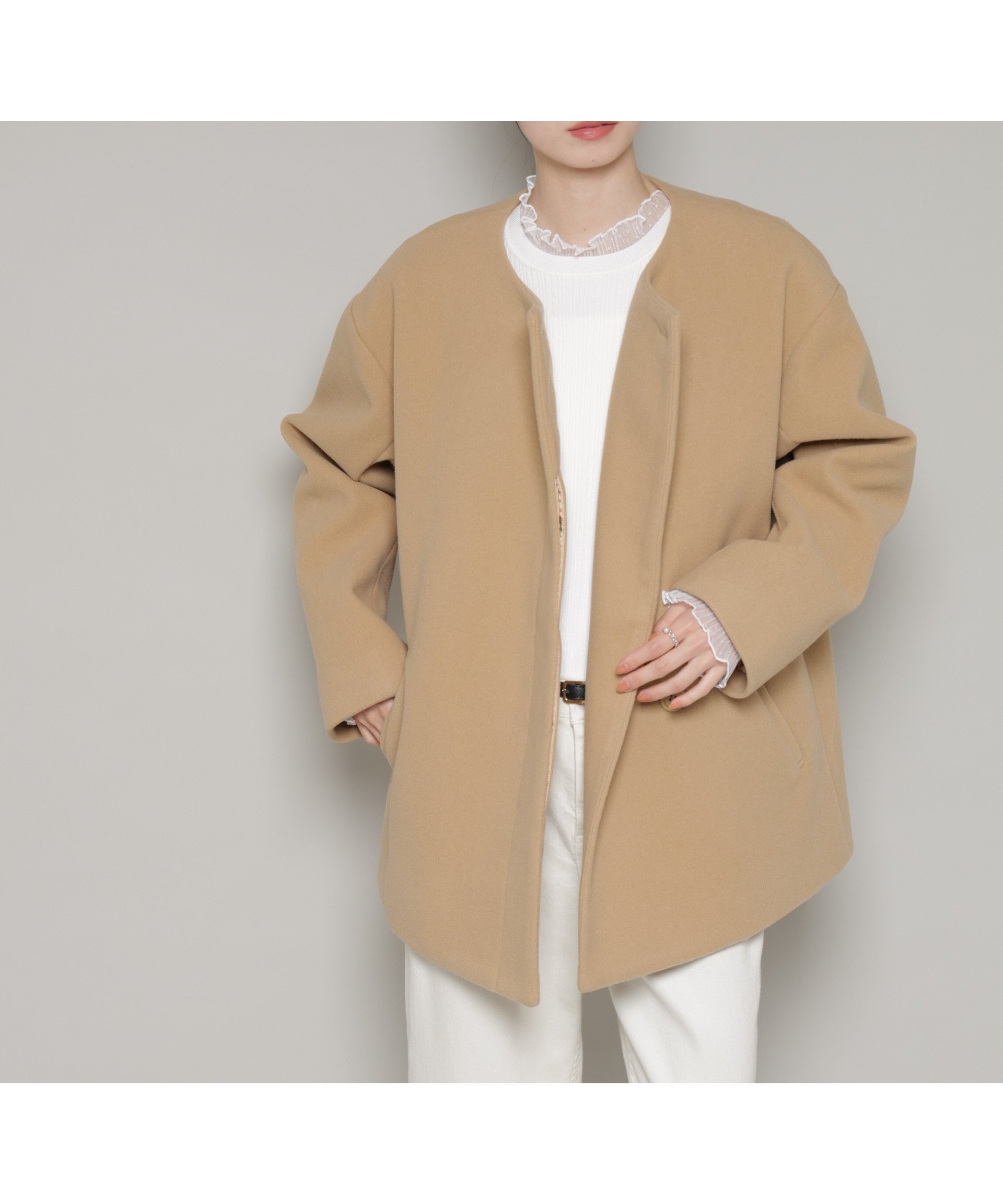 【ナノ ユニバース/nano universe】のノーカラーミドルコート インテリア・キッズ・メンズ・レディースファッション・服の通販 founy(ファニー) 　ファッション　Fashion　レディースファッション　Fashion for Women　アウター　Coat / Outerwear Collection　コート・ロングコート・ピーコート　Long Coats, Peacoats & More　インナー　Innerwear　シンプル　Simple, Minimal　ダブル　Double, Double-Breasted　フロント　Front, Front Design　ボトム　Bottoms, Lower Wear　ミドル　Middle Length, Mid Height　メルトン　Melton, Heavy Wool　冬　Winter / This Winter　アウトレット　Outlet / Clearance　エレガント 上品　Elegant　2026年　2026　ベージュ|ID: prp329100004828620 ipo3291000000035141794