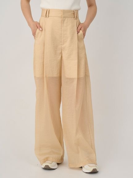 【エミ/emmi】のシアーワイドタックパンツ インテリア・キッズ・メンズ・レディースファッション・服の通販 founy(ファニー) 　ファッション　Fashion　レディースファッション　Fashion for Women　パンツ　Pants & Trousers　おすすめ　Recommended / Our Picks　インナー　Innerwear　シアー　Sheer, See-Through　スマート　Smart, Elegant　トレンド　Trend, Trending Now　ポケット　Pocket, Pocket Detail　エレガント 上品　Elegant　BEG[037]|ID: prp329100004828628 ipo3291000000035141858