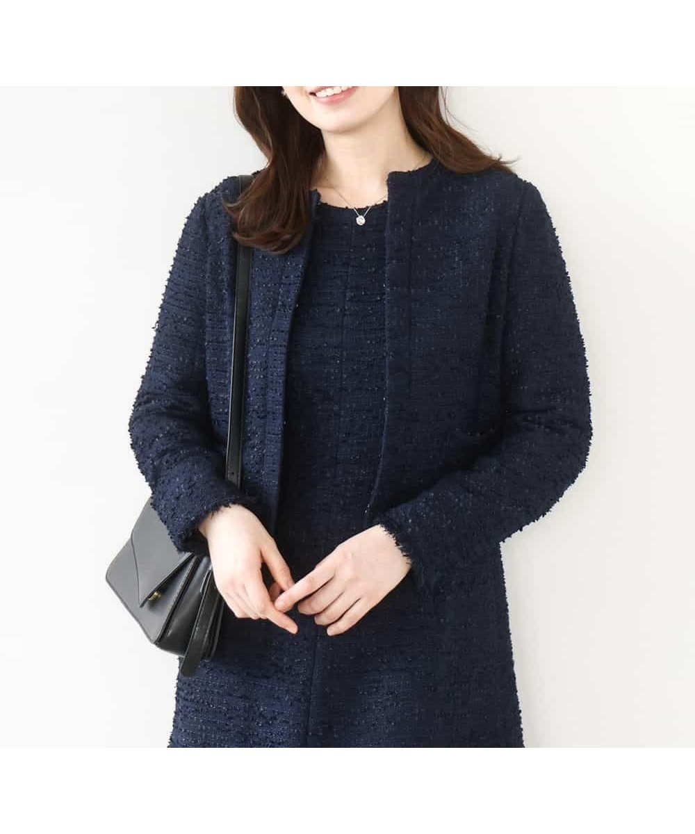 【オフオン/ofuon】のセットアップ対応 ツイードノーカラージャケット/WEB限定 インテリア・キッズ・メンズ・レディースファッション・服の通販 founy(ファニー) 　ファッション　Fashion　レディースファッション　Fashion for Women　アウター　Coat / Outerwear Collection　レディースジャケット・軽アウター　Jackets　ノーカラージャケット / シンプル上品コーデ　Collarless Jackets　コンパクト　Compact, Small Size　ショート　Short, Short Length　ジャケット　Jacket, Outerwear　セットアップ　Set-Up, Coordinated Outfit　ツイード　Twill, Twill Weave　フロント　Front, Front Design　冬　Winter / This Winter　夏　Summer　春　Spring　秋　Autumn　ネイビー|ID: prp329100004828641 ipo3291000000035142013