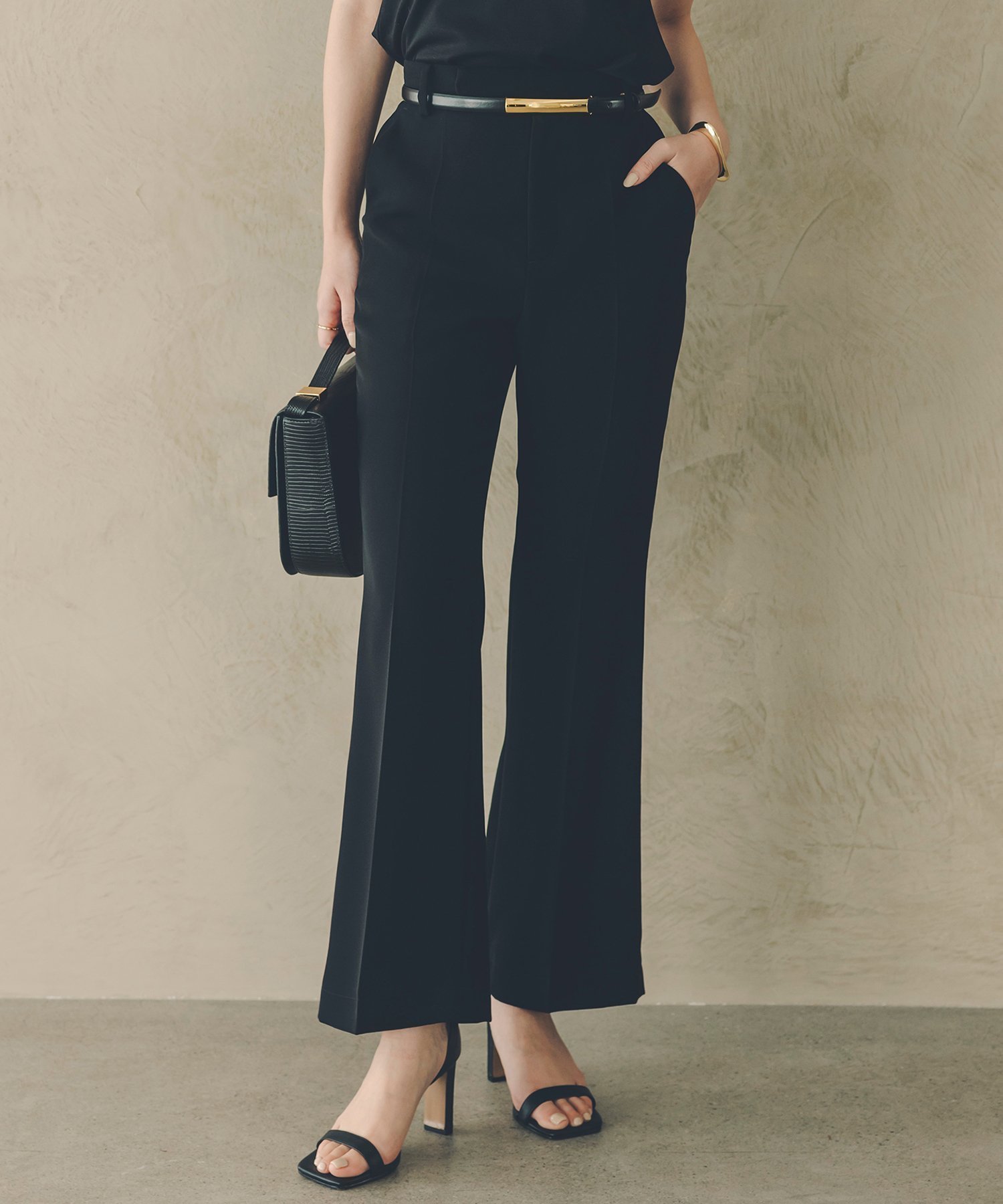 【アニュアンス/anuans】のスリムフィットセミフレアパンツ インテリア・キッズ・メンズ・レディースファッション・服の通販 founy(ファニー) 　ファッション　Fashion　レディースファッション　Fashion for Women　パンツ　Pants & Trousers　インナー　Innerwear　パイピング　Piping, Trim Design　フロント　Front, Front Design　BLACK|ID: prp329100004828668 ipo3291000000035142224