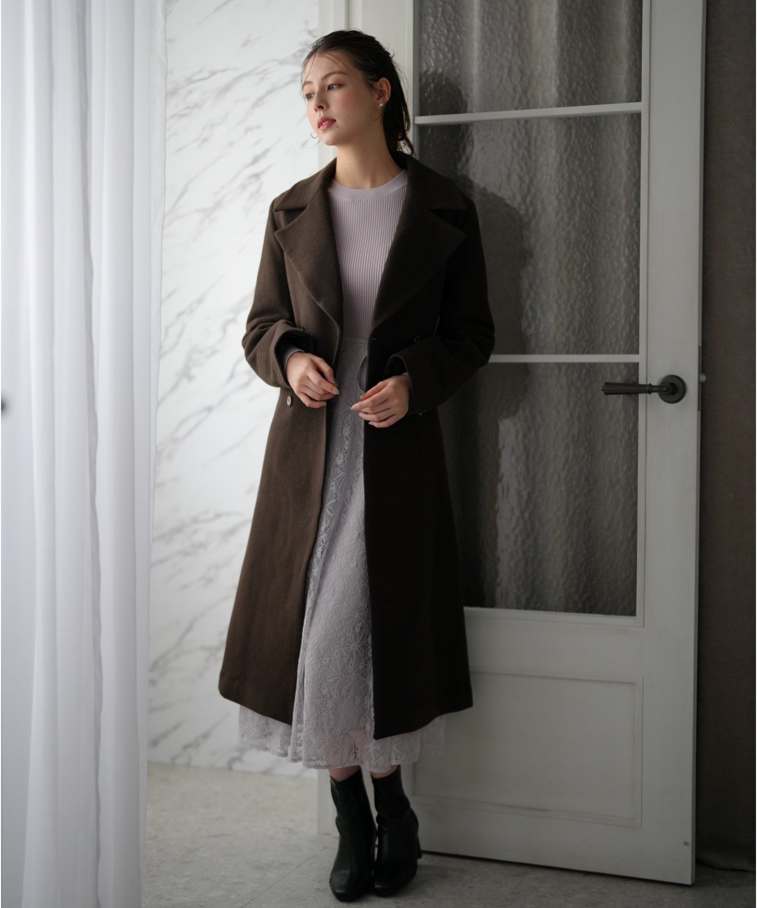 【ミッシュマッシュ/MISCH MASCH】のMM548605 ダブルボタンAラインコート 人気、トレンドファッション・服の通販 founy(ファニー) 　ファッション　Fashion　レディースファッション　Fashion for Women　アウター　Coat / Outerwear Collection　コート・ロングコート・ピーコート　Long Coats, Peacoats & More　Aラインコート　A-Line Coats　ダブル　Double, Double-Breasted　デニム　Denim, Jeans Material　フェミニン　Feminine, Girly　 other-1|ID: prp329100004828678 ipo3291000000035142374