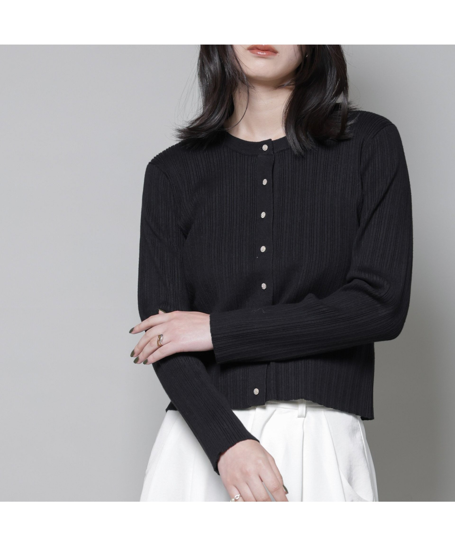 【ナノ ユニバース/nano universe】のホホバオイル加工ランダムリブカーディガン インテリア・キッズ・メンズ・レディースファッション・服の通販 founy(ファニー) 　ファッション　Fashion　レディースファッション　Fashion for Women　トップス・カットソー　Cut & Sew Tops　カーディガン・羽織り　Layered Style Cardigans　アクセサリー　Fashion Accessories　インナー　Innerwear　カットソー　Cut and Sewn Top　カーディガン　Cardigan, Knitwear　コンパクト　Compact, Small Size　バランス　Balance, Style Balance　フロント　Front, Front Design　ベーシック　Basic, Essential　ワイド　Wide, Wide Fit　おすすめ　Recommended / Our Picks　エレガント 上品　Elegant　2025年　2025　2025-2026秋冬・A/W　Autumn/Winter 2025–26 AW25–26　ブラック|ID: prp329100004828711 ipo3291000000035142723