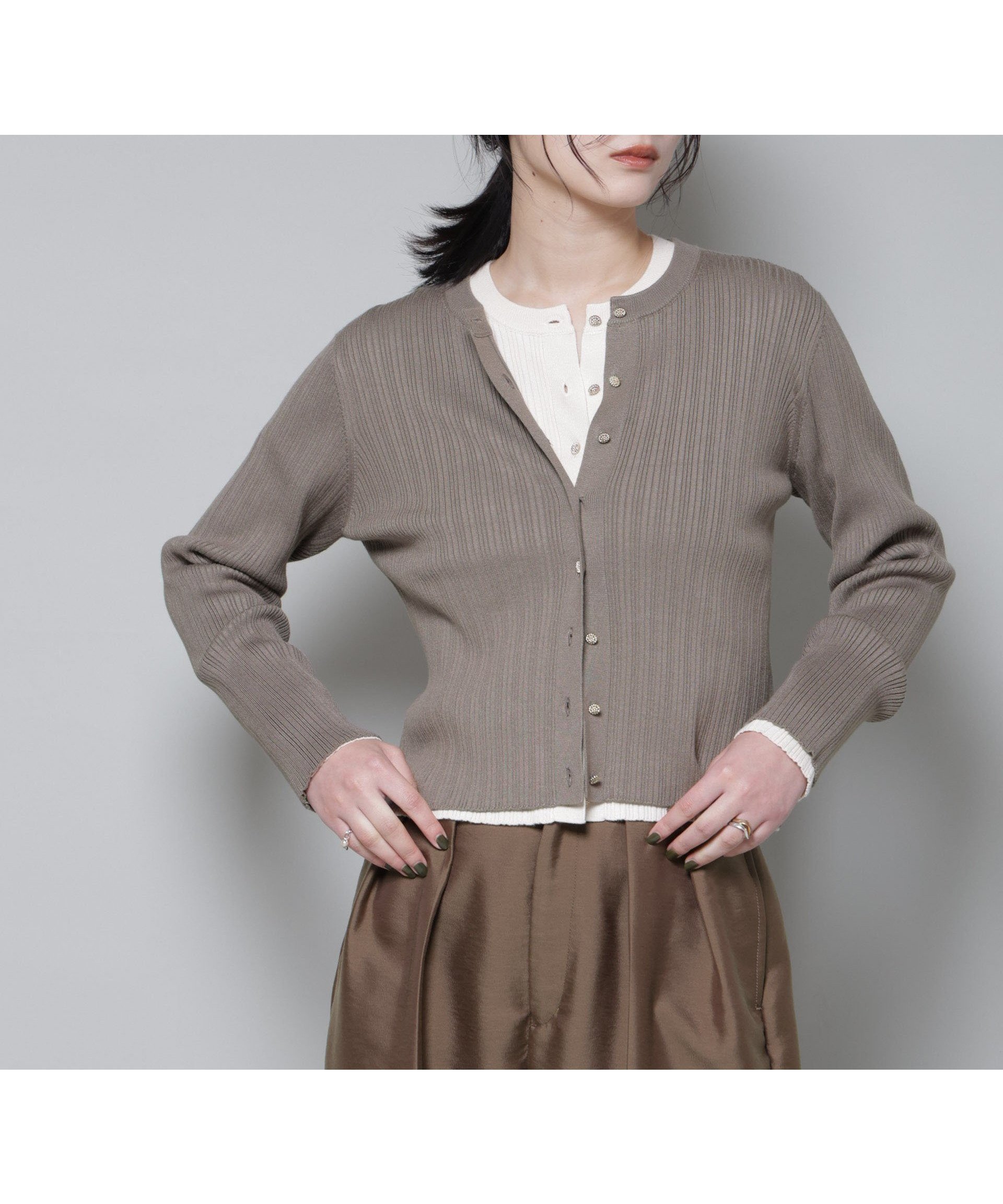 【ナノ ユニバース/nano universe】のホホバオイル加工ランダムリブカーディガン インテリア・キッズ・メンズ・レディースファッション・服の通販 founy(ファニー) 　ファッション　Fashion　レディースファッション　Fashion for Women　トップス・カットソー　Cut & Sew Tops　カーディガン・羽織り　Layered Style Cardigans　アクセサリー　Fashion Accessories　インナー　Innerwear　カットソー　Cut and Sewn Top　カーディガン　Cardigan, Knitwear　コンパクト　Compact, Small Size　バランス　Balance, Style Balance　フロント　Front, Front Design　ベーシック　Basic, Essential　ワイド　Wide, Wide Fit　おすすめ　Recommended / Our Picks　エレガント 上品　Elegant　2025年　2025　2025-2026秋冬・A/W　Autumn/Winter 2025–26 AW25–26　モカ3|ID: prp329100004828711 ipo3291000000035142726