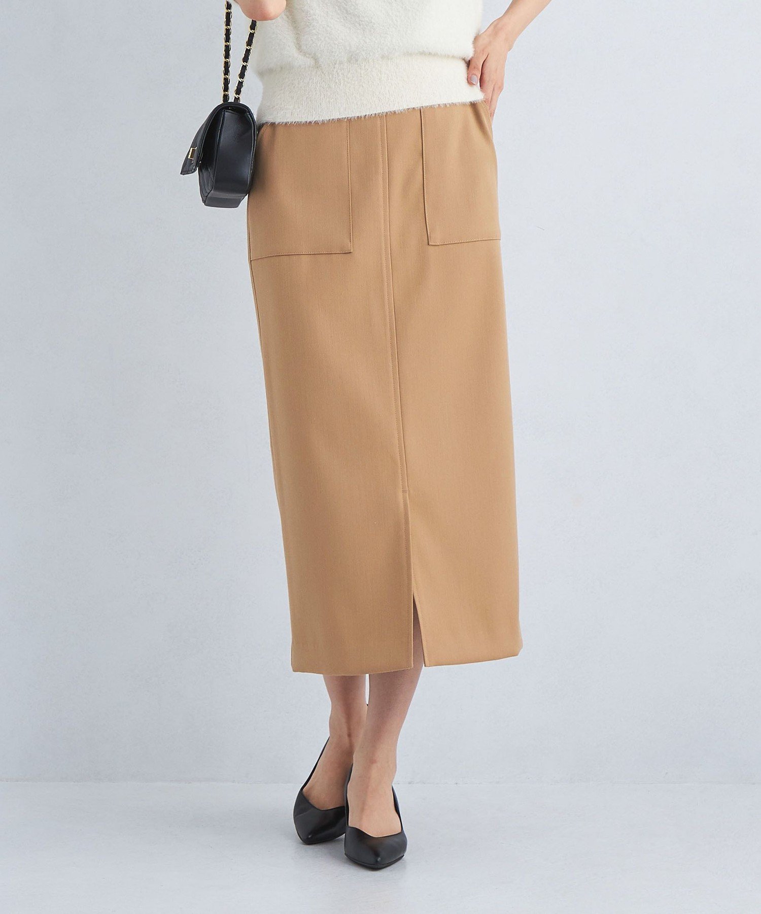 【ユナイテッドアローズ/UNITED ARROWS】のsize SHORT/TALLあり キチントボトムス Iライン スカート インテリア・キッズ・メンズ・レディースファッション・服の通販 founy(ファニー) 　ファッション　Fashion　レディースファッション　Fashion for Women　スカート　Skirts　カットソー　Cut and Sewn Top　ストレッチ　Stretch, Stretchy Fabric　ストレート　Straight, Straight Cut　チェック　Check, Plaid, Tartan　フェザー　Feather, Feather Detail　フロント　Front, Front Design　ポケット　Pocket, Pocket Detail　アウトレット　Outlet / Clearance　おすすめ　Recommended / Our Picks　BEIGE|ID: prp329100004828740 ipo3291000000035143140