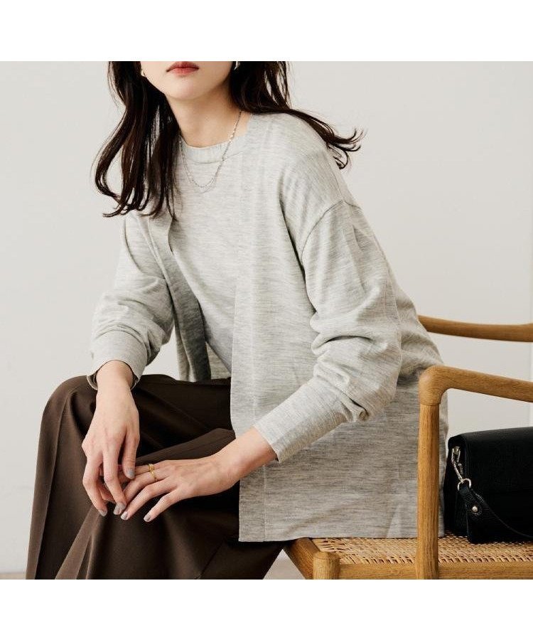 【アンタイトル/UNTITLED】の【アンサンブル可/洗える/ボタンなし】シルクウールカシミヤ 着流しカーディガン インテリア・キッズ・メンズ・レディースファッション・服の通販 founy(ファニー) 　ファッション　Fashion　レディースファッション　Fashion for Women　トップス・カットソー　Cut & Sew Tops　カーディガン・羽織り　Layered Style Cardigans　アンサンブルニット　Knit Ensembles & Twin Sets　アンサンブル　Ensemble Set　インナー　Innerwear　洗える　Machine Washable　カーディガン　Cardigan, Knitwear　コンパクト　Compact, Small Size　シルク　Silk, 100% Silk　スマート　Smart, Elegant　ヘムライン　Hemline, Bottom Cut　ミックス　Mix, Mixed Style　ワイド　Wide, Wide Fit　おすすめ　Recommended / Our Picks　エレガント 上品　Elegant　ライトグレー|ID: prp329100004828748 ipo3291000000035143238