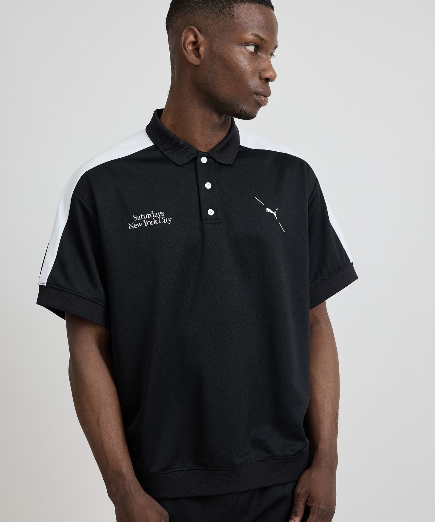 【サタデイズ ニューヨークシティ/SATURDAYS NYC】のPUMA x Saturdays NYC Knit Polo インテリア・キッズ・メンズ・レディースファッション・服の通販 founy(ファニー) 　ファッション　Fashion　レディースファッション　Fashion for Women　トップス・カットソー　Cut & Sew Tops　ニット　Knit Tops & Sweaters　コラボ　Collaboration, Collab　コレクション　Collection, Seasonal Line　ショーツ　Shorts, Short Pants　スラックス　Slacks, Dress Pants　セットアップ　Set-Up, Coordinated Outfit　フィット　Fit, Slim Fit　フロント　Front, Front Design　プリント　Print, Printed Pattern　ポロシャツ　Polo Shirt, Collared Tee　ラウンド　Round, Round Neck　リラックス　Relax, Relaxed Fit　おすすめ　Recommended / Our Picks　ゴルフ　Golf　ブラック(01)|ID: prp329100004828776 ipo3291000000035143508