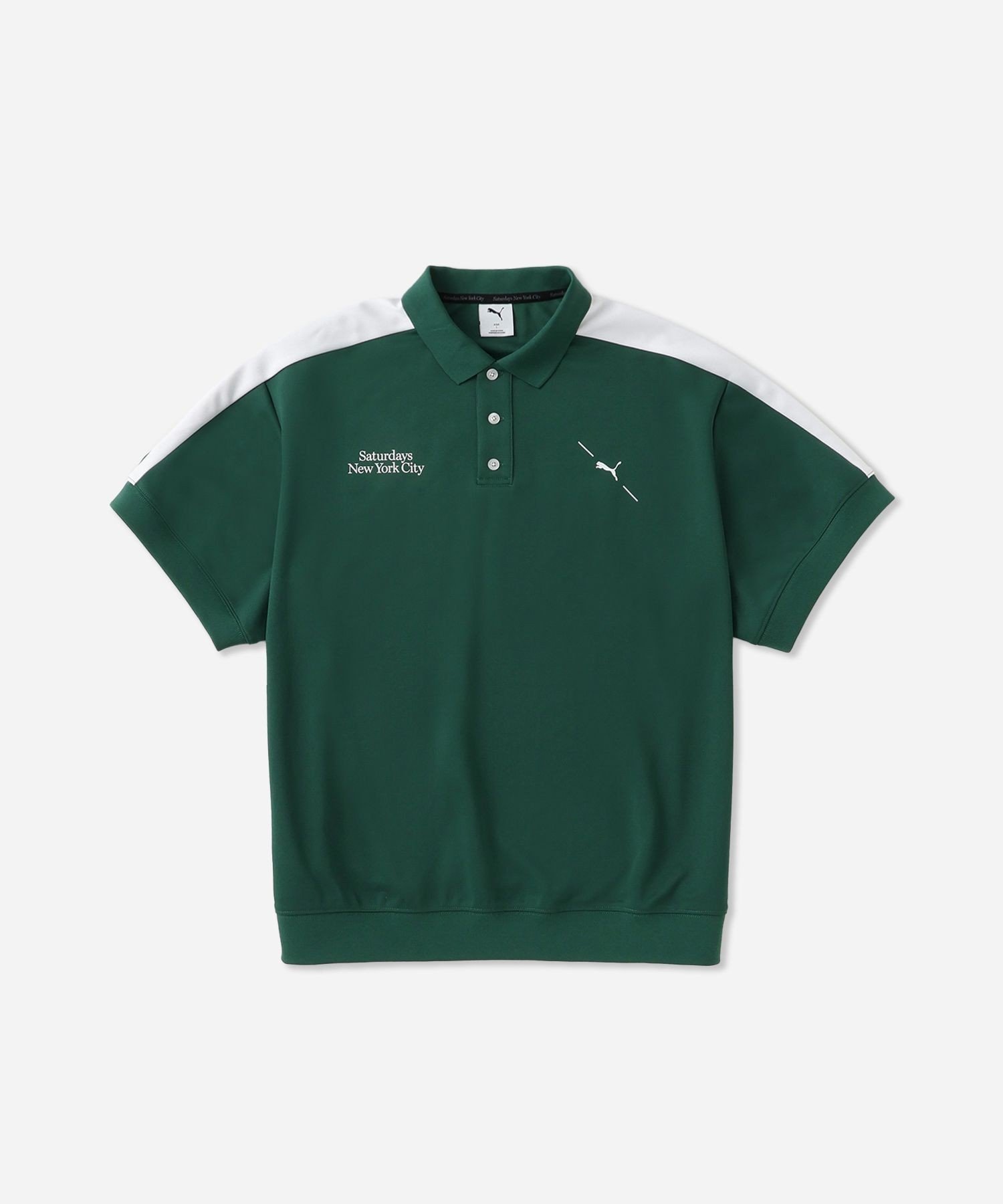 【サタデイズ ニューヨークシティ/SATURDAYS NYC】のPUMA x Saturdays NYC Knit Polo インテリア・キッズ・メンズ・レディースファッション・服の通販 founy(ファニー) 　ファッション　Fashion　レディースファッション　Fashion for Women　トップス・カットソー　Cut & Sew Tops　ニット　Knit Tops & Sweaters　コラボ　Collaboration, Collab　コレクション　Collection, Seasonal Line　ショーツ　Shorts, Short Pants　スラックス　Slacks, Dress Pants　セットアップ　Set-Up, Coordinated Outfit　フィット　Fit, Slim Fit　フロント　Front, Front Design　プリント　Print, Printed Pattern　ポロシャツ　Polo Shirt, Collared Tee　ラウンド　Round, Round Neck　リラックス　Relax, Relaxed Fit　おすすめ　Recommended / Our Picks　ゴルフ　Golf　グリーン(30)|ID: prp329100004828776 ipo3291000000035143509