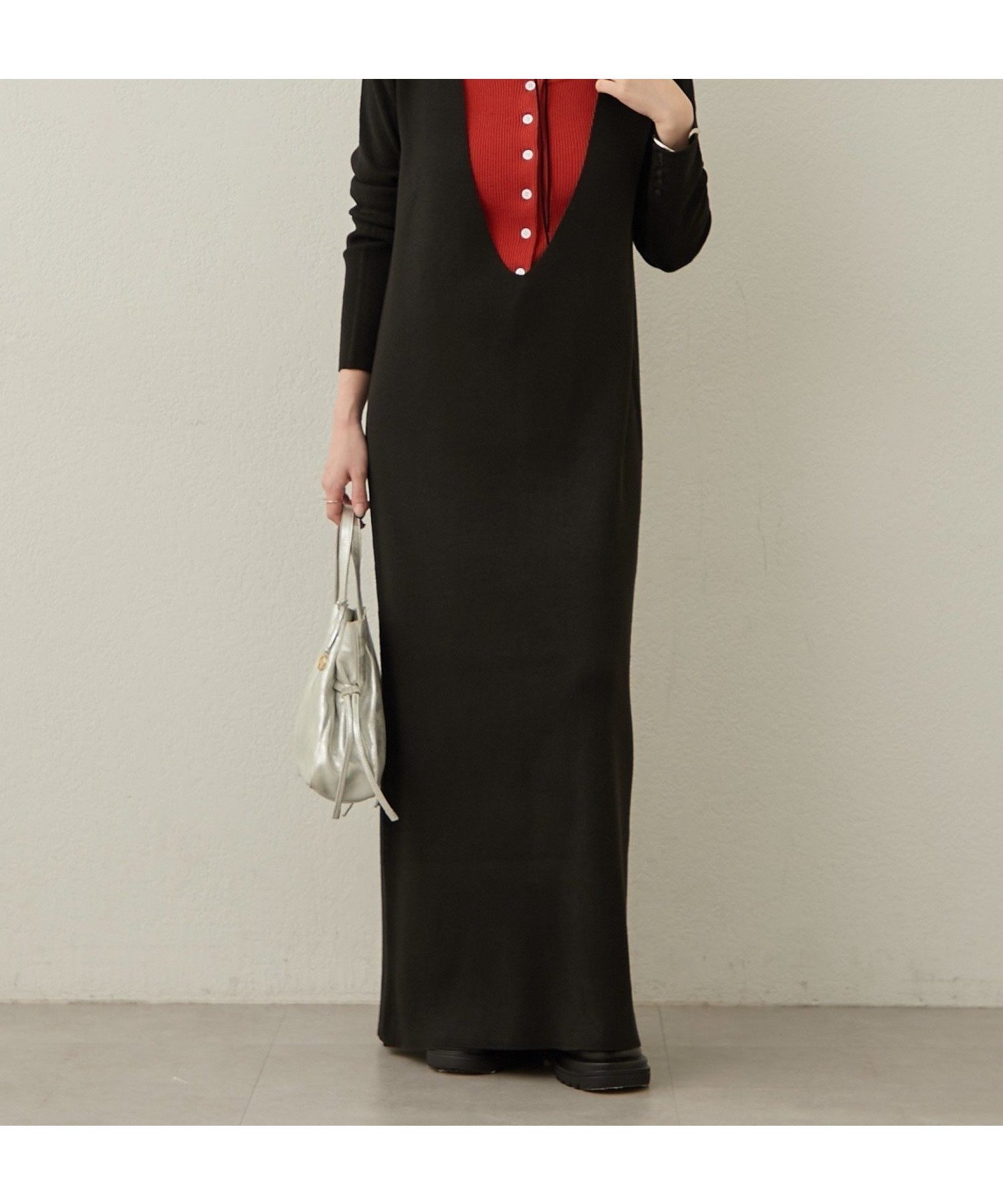 【パルグループ/PAL GROUP】の【Omekashi】ニットワンピビスチェセット インテリア・キッズ・メンズ・レディースファッション・服の通販 founy(ファニー) 　ファッション　Fashion　レディースファッション　Fashion for Women　ワンピース　Dresses　ニットワンピース　Knit Dresses　インナー　Innerwear　キャミソール　Camisole, Spaghetti Strap Top　スマート　Smart, Elegant　トレンド　Trend, Trending Now　ビスチェ　Bustier, Corset Top　ポケット　Pocket, Pocket Detail　ロング　Long, Long-Length　ワンポイント　One Point, Statement Accent　再入荷　Restock / Back in Stock　おすすめ　Recommended / Our Picks　ブラック|ID: prp329100004828787 ipo3291000000035143688