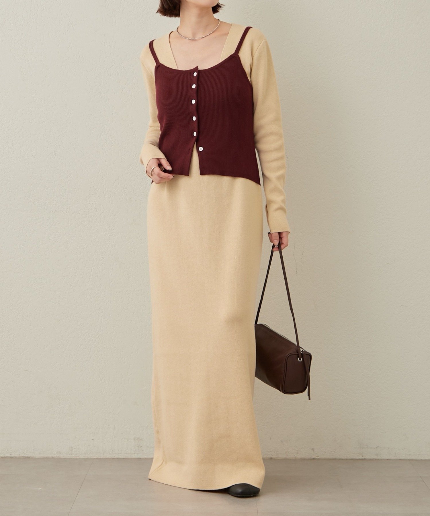 【パルグループ/PAL GROUP】の【Omekashi】ニットワンピビスチェセット インテリア・キッズ・メンズ・レディースファッション・服の通販 founy(ファニー) 　ファッション　Fashion　レディースファッション　Fashion for Women　ワンピース　Dresses　ニットワンピース　Knit Dresses　インナー　Innerwear　キャミソール　Camisole, Spaghetti Strap Top　スマート　Smart, Elegant　トレンド　Trend, Trending Now　ビスチェ　Bustier, Corset Top　ポケット　Pocket, Pocket Detail　ロング　Long, Long-Length　ワンポイント　One Point, Statement Accent　再入荷　Restock / Back in Stock　おすすめ　Recommended / Our Picks　ベージュ|ID: prp329100004828787 ipo3291000000035143689