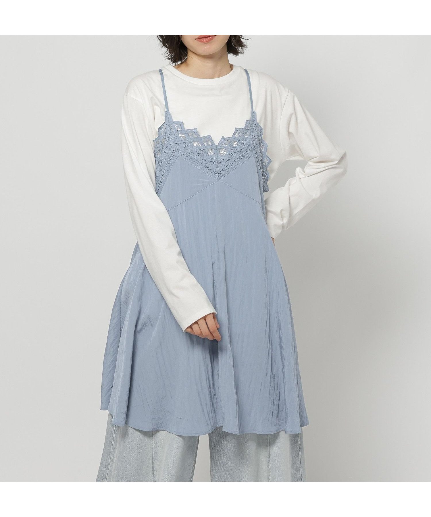 【ニコアンド/niko and】のバテンレースフレアキャミワンピース インテリア・キッズ・メンズ・レディースファッション・服の通販 founy(ファニー) 　ファッション　Fashion　レディースファッション　Fashion for Women　ワンピース　Dresses　キャミソールワンピース　Camisole Dresses　おすすめ　Recommended / Our Picks　とろみ　Fluid, Flowy Fabric　スウェット / スエット　Sweatshirt, Sweatwear　デニム　Denim, Jeans Material　ドレープ　Drape, Draping Fabric　フェミニン　Feminine, Girly　ラップ　Wrap, Wrap Design　レース　Lace, Lace Fabric　エレガント 上品　Elegant　春　Spring　ダルブルー|ID: prp329100004828793 ipo3291000000035143721